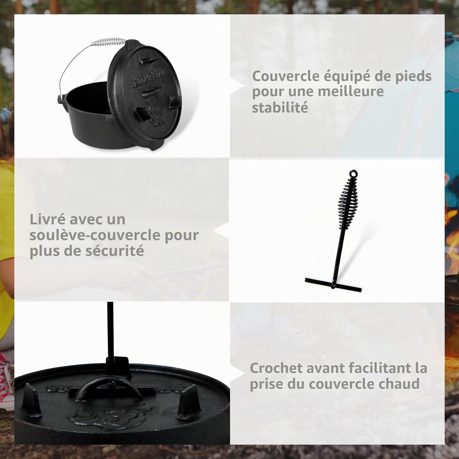 CCLIFE DIY Tools Dutch Oven faitout fonte camping avec couvercle