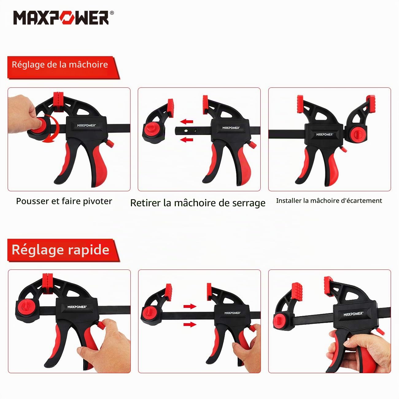 MaxPower Outils de serrage serre-joint rapide 600 mm 4 pièces 100 kg