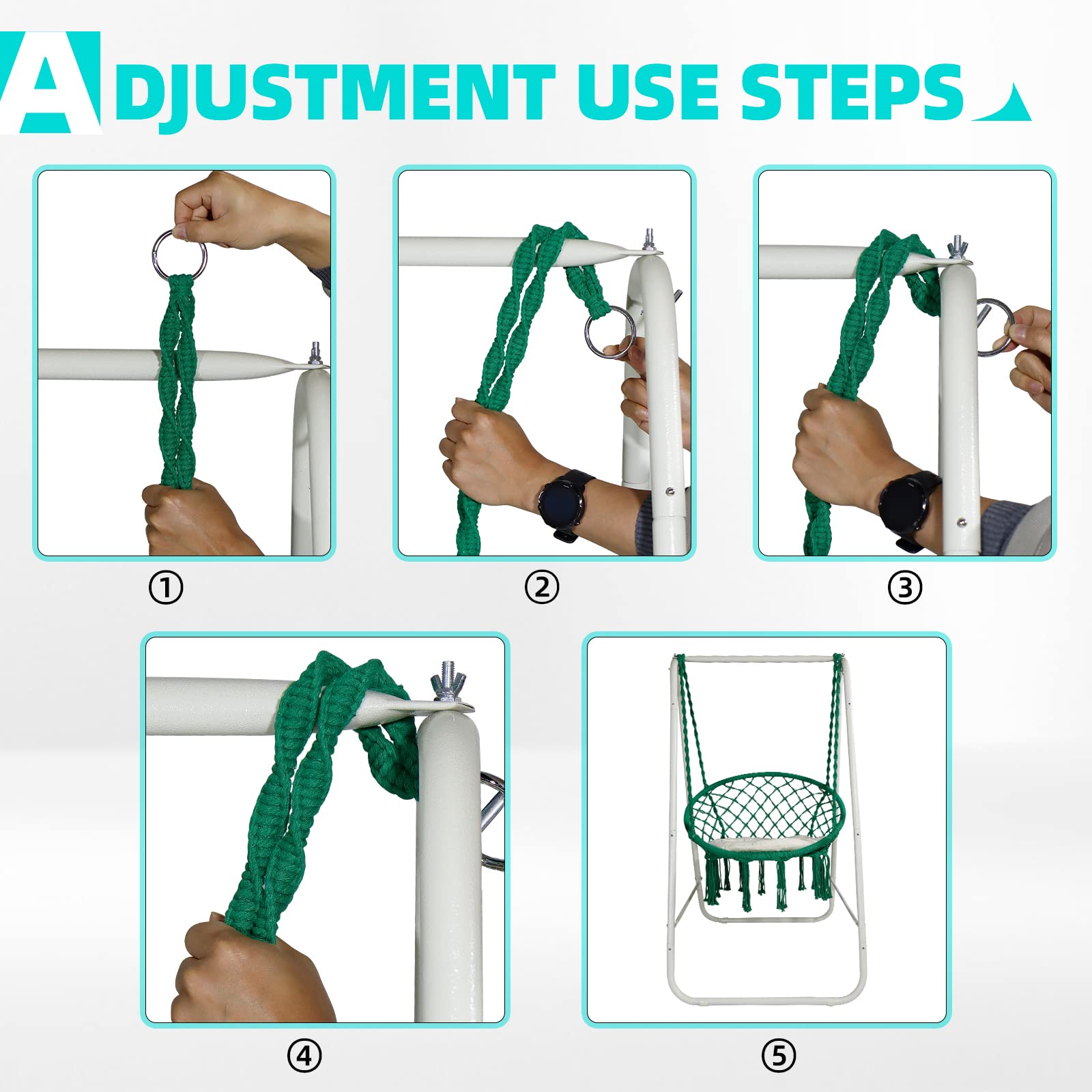 CCLIFE Fauteuil suspendu macramé vert 100 kg avec support