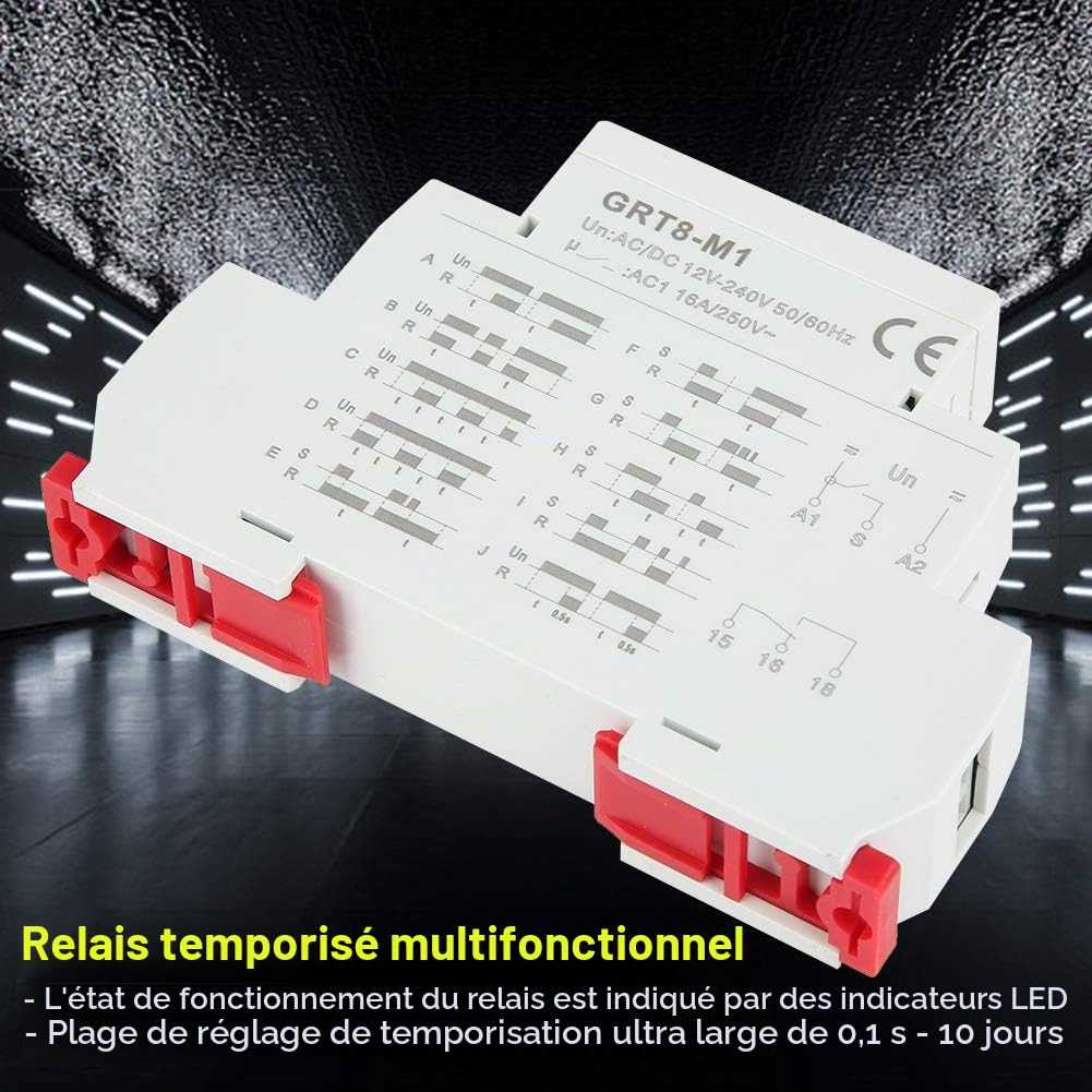 Jadeshay GRT8-M1 relais temporisé 10 fonctions rail DIN