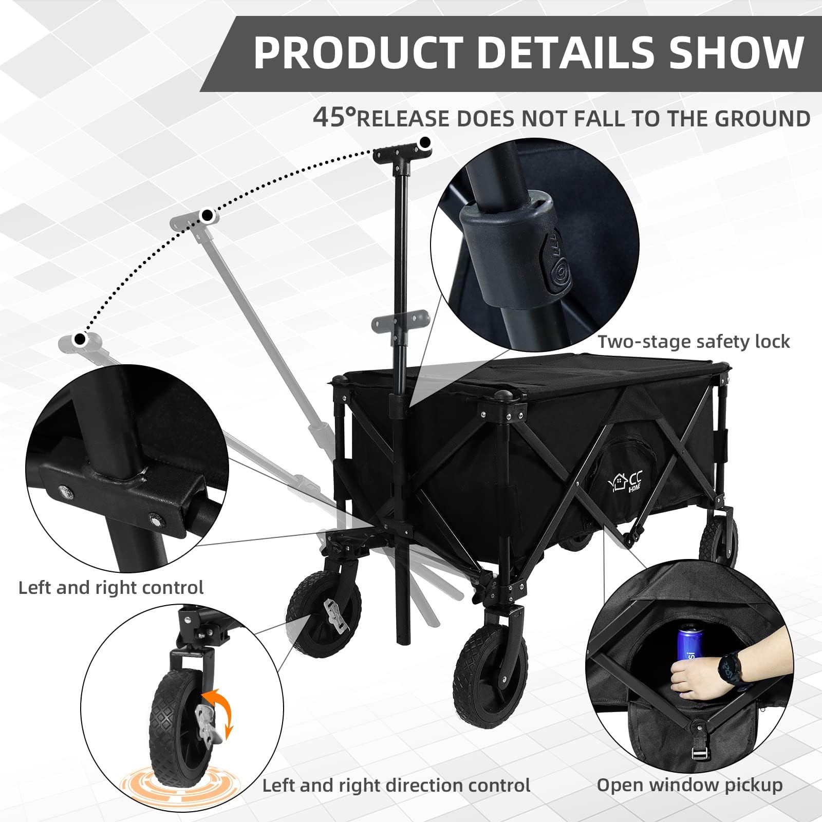 CCLIFE Chariot transport pliable 80 kg noir