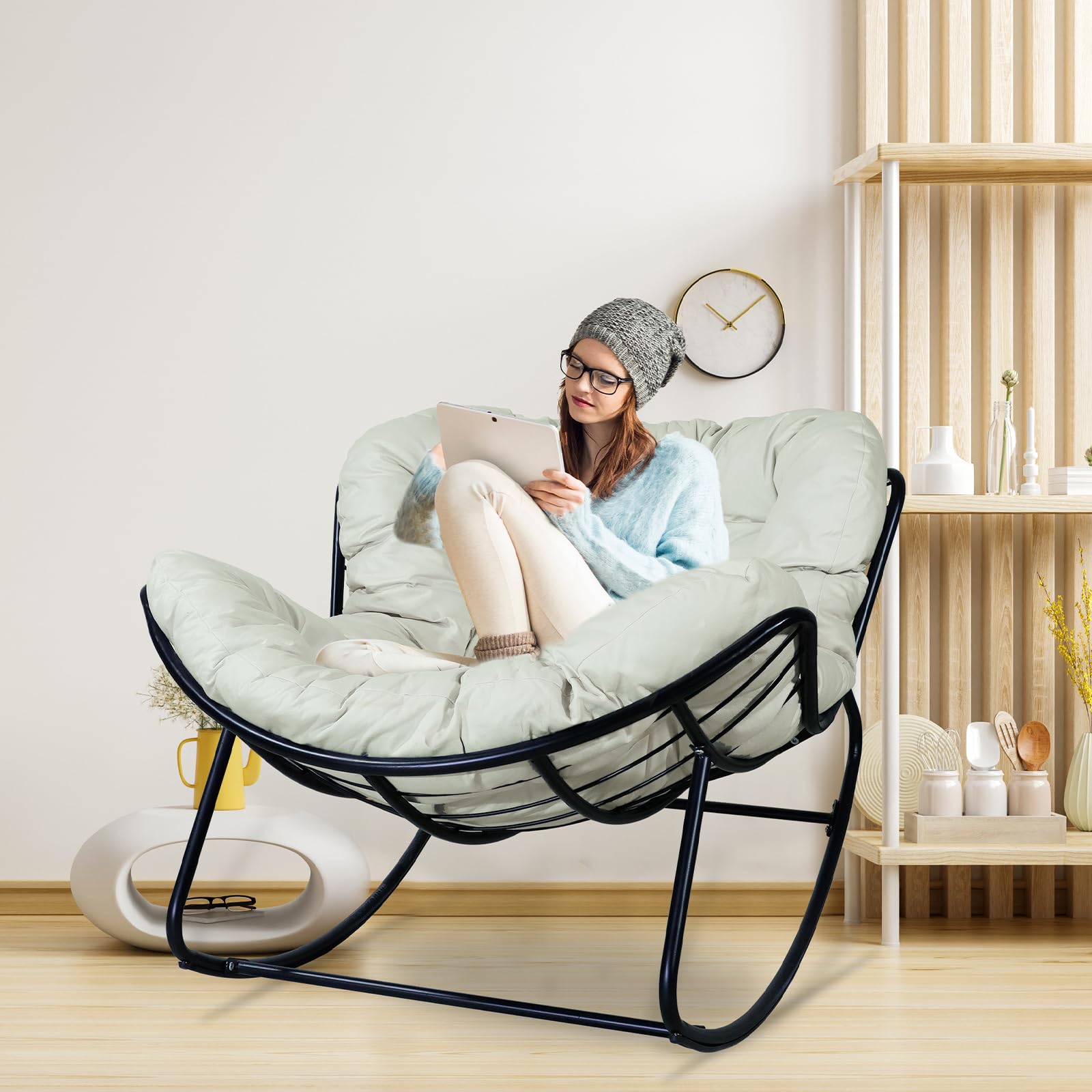 CCLIFE DIY Tools Fauteuil à bascule beige 150 kg