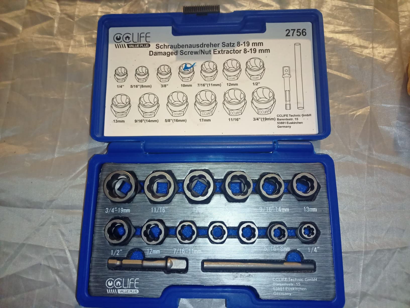 CCLIFE Locking Wheel Nut Removal coffret extracteur 15 pièces 8-19mm