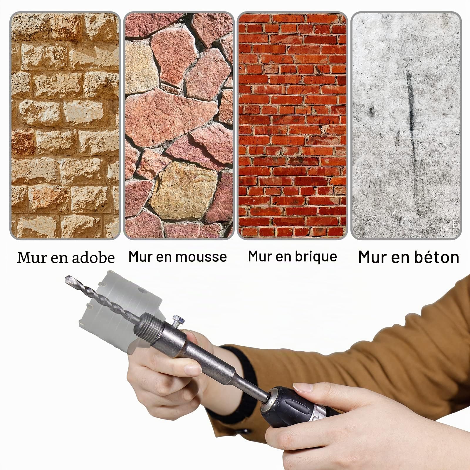 CCLIFE DIY Tools adaptateur SDS Plus 160 mm foret 110 mm béton