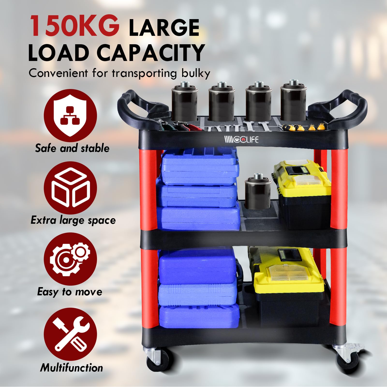 CCLIFE DIY Tools chariot atelier 3 niveaux servante avec compartiments 150 kg