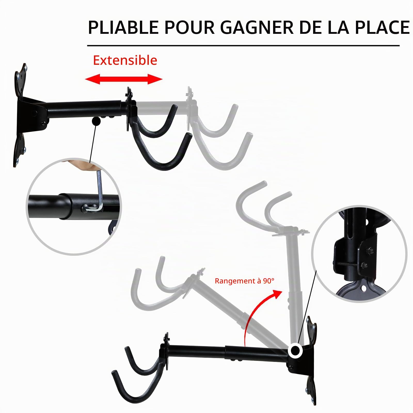 CCLIFE DIY Tools support vélo mural pliable 35 kg pivotant