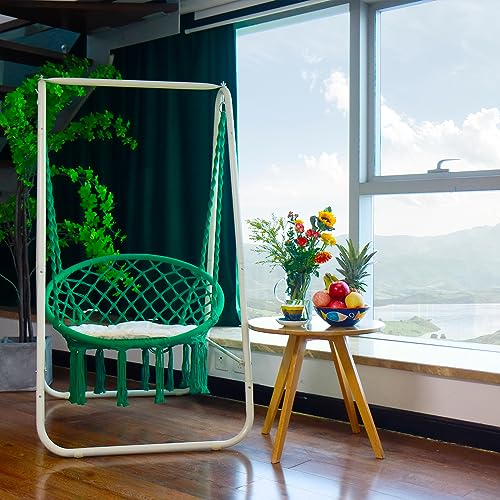 CCLIFE Fauteuil suspendu macramé vert 100 kg avec support