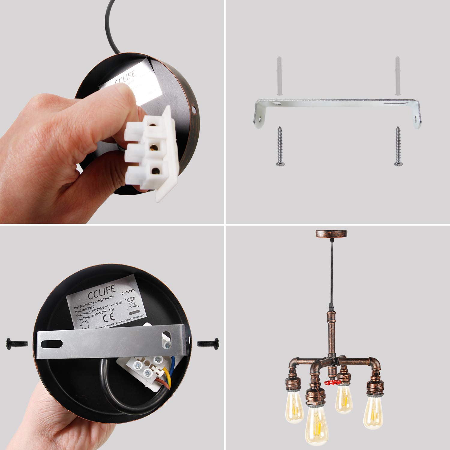 CCLIFE DIY Tools lustre industriel bronze 4x E27 métal