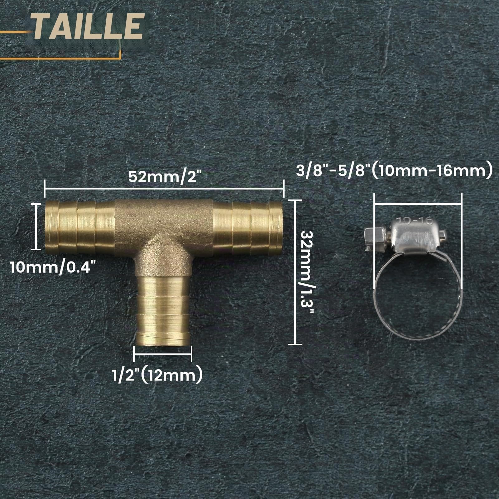 LEONTOOL Vis et Écrous Raccord T Laiton 12mm Lot 2 + Colliers