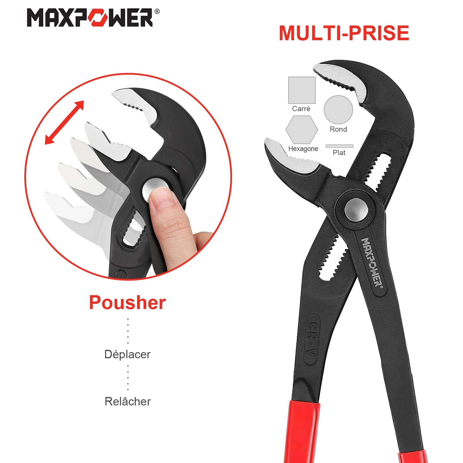MaxPower Outils de plomberie pinces multiprises 3 pcs Cr-V
