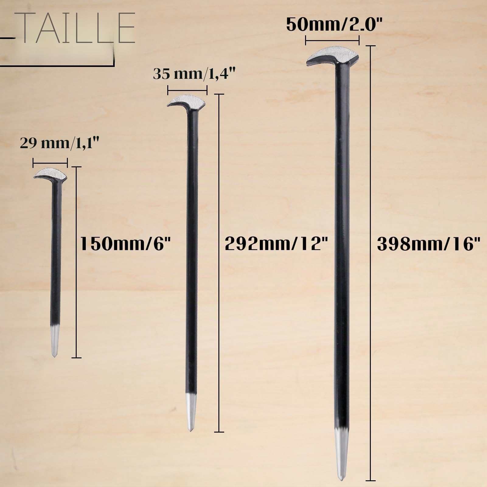 LEONTOOL Outils Automobiles pied de biche lot de 3 acier carbone