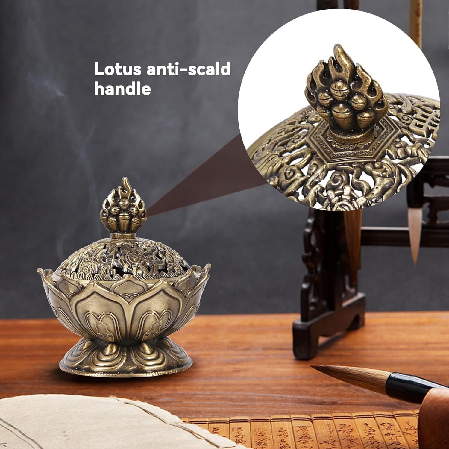 Jadeshay Articles Ménagers brûleur d'encens lotus bronze zinc