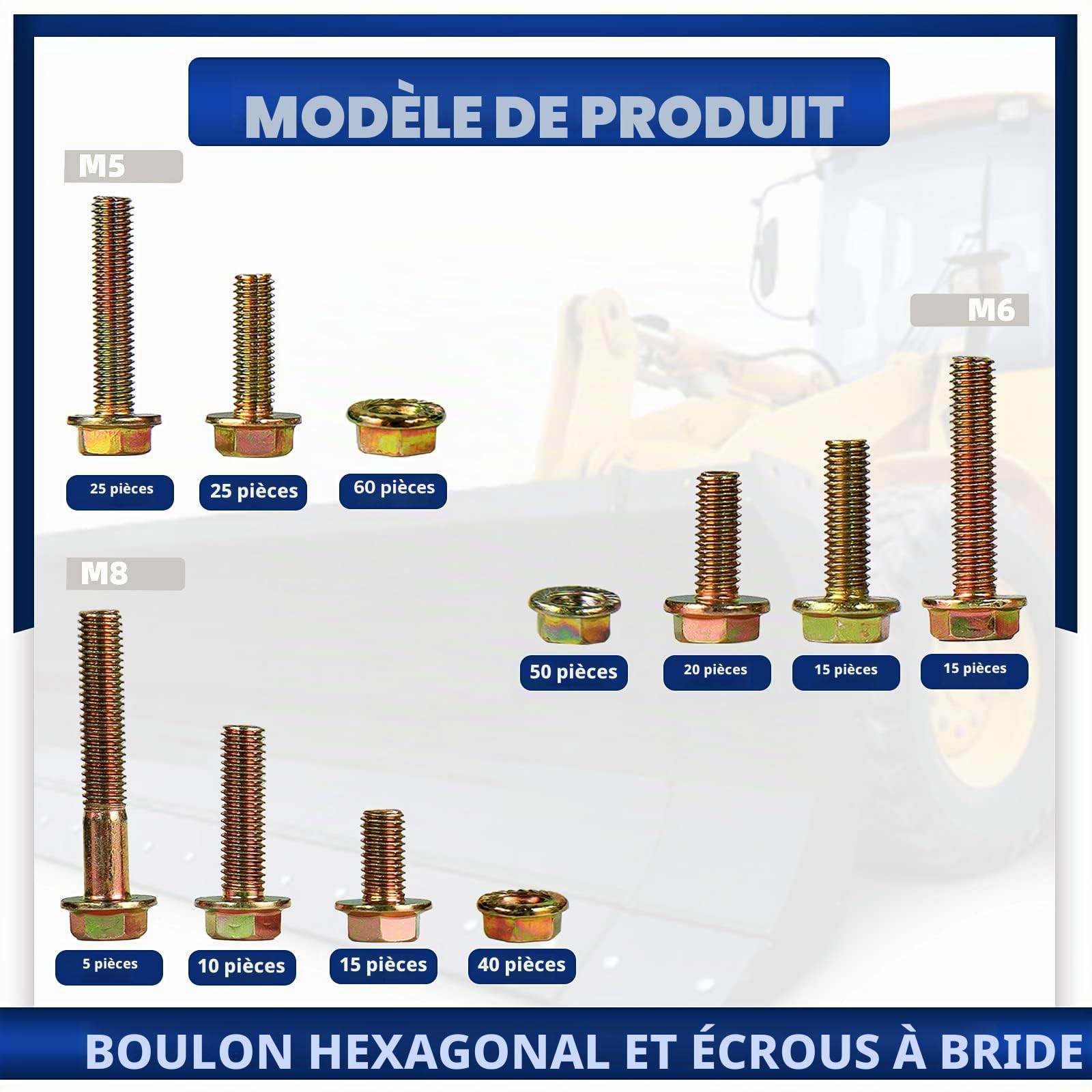 CCLIFE DIY Tools Coffret 280 Boulons à Bride M5 M6 M8 Galvanisé