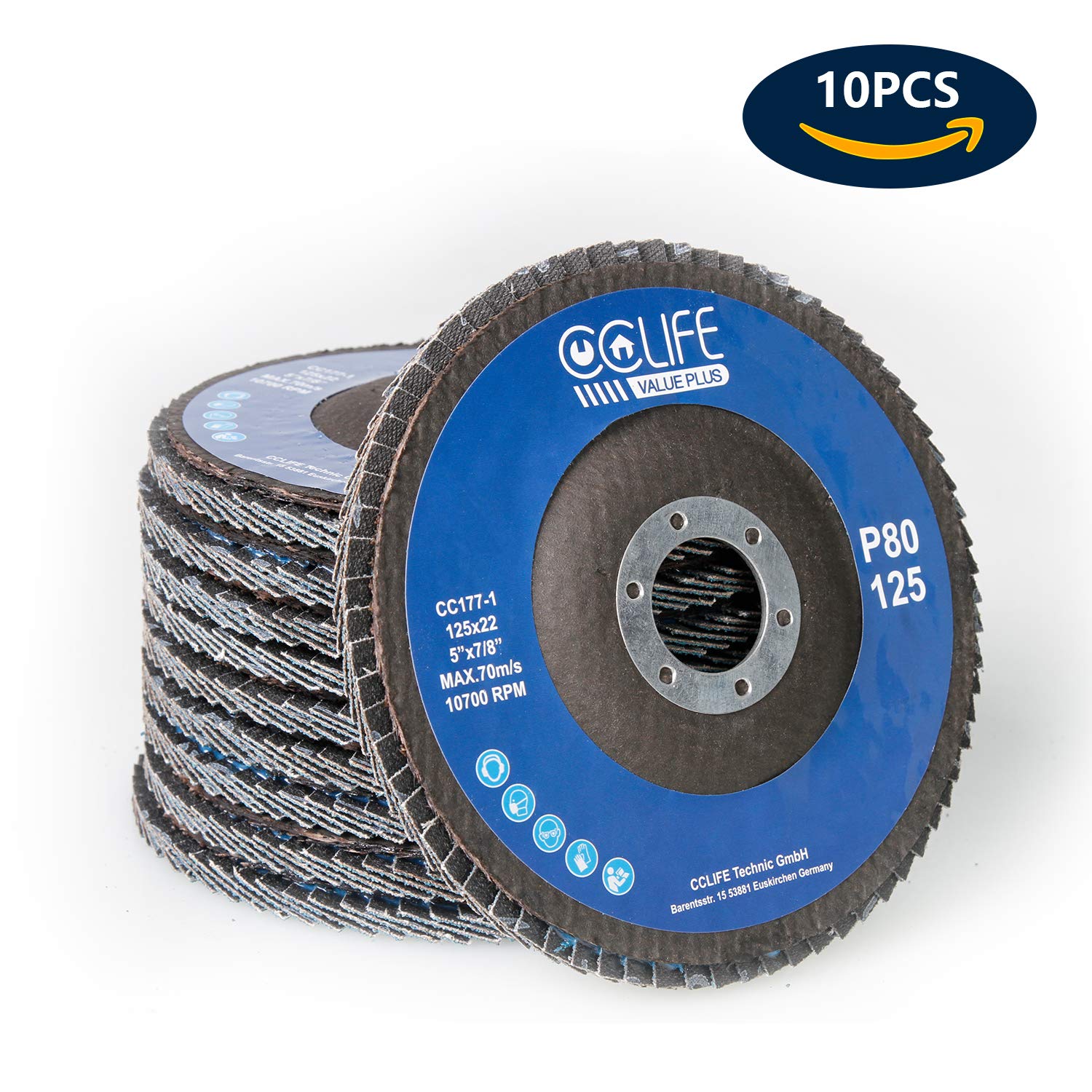 CCLIFE Disques à Lamelles 125 mm P80 Lot de 10