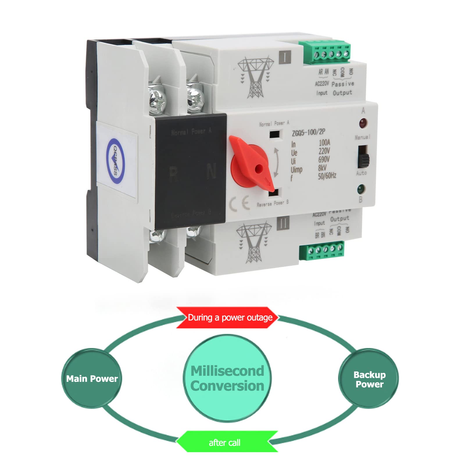 Jadeshay Installation Électrique Inverseur ZGQ5-100/2P 100A