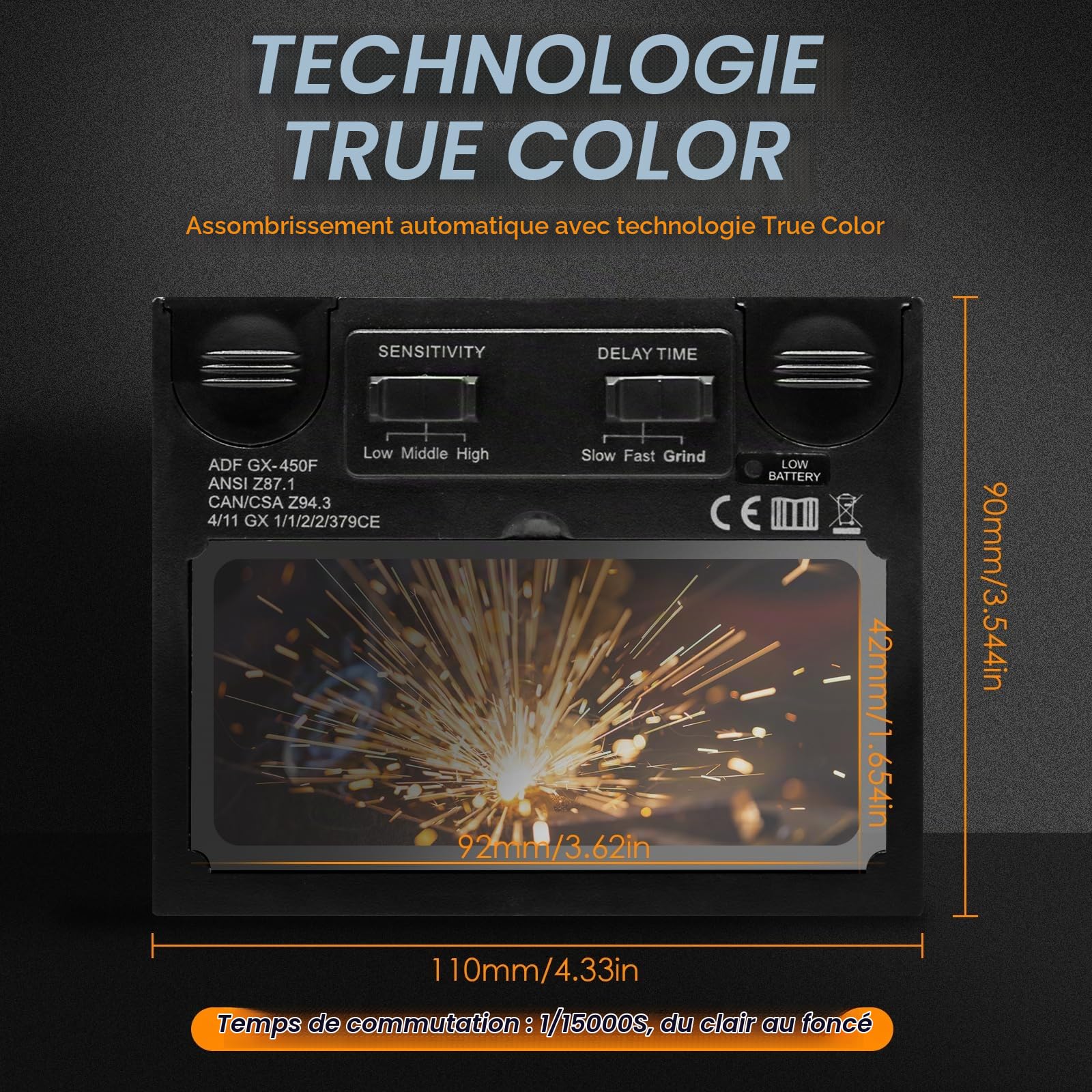 CCLIFE DIY Tools casque de soudage auto true-color 92x42 mm