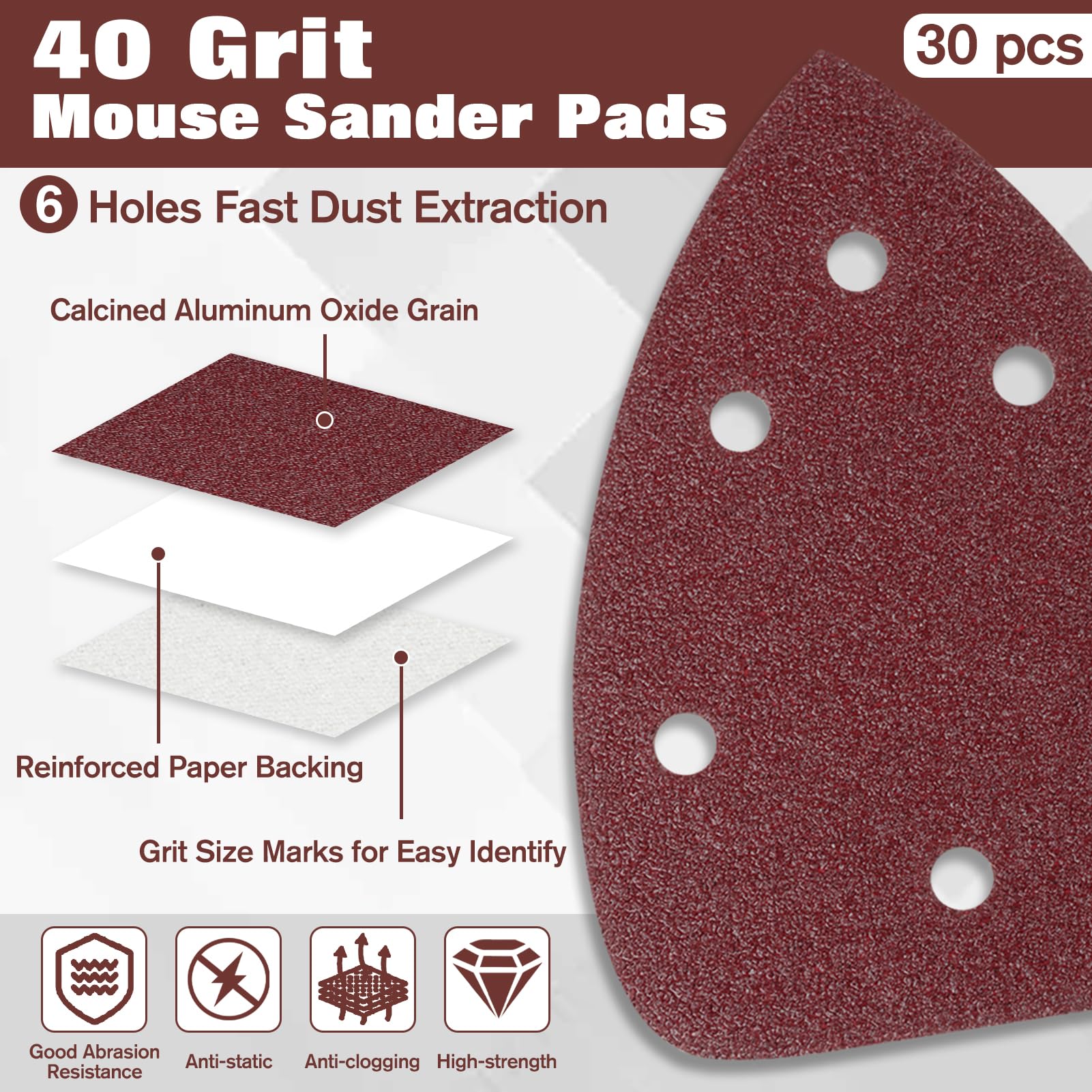 LEONTOOL Sanding papier abrasif grain 40 30 pièces 140x98 mm