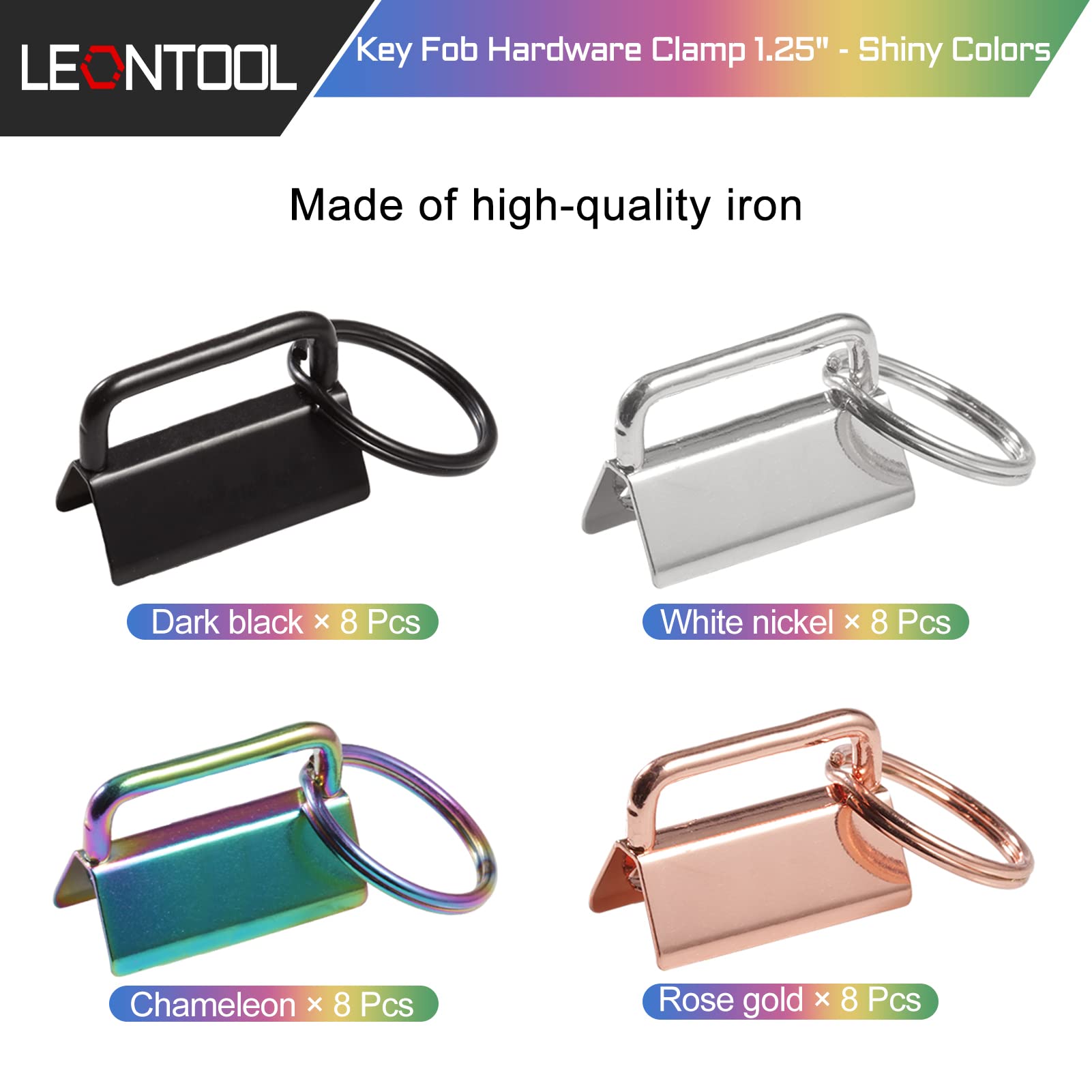 LEONTOOL Pinces Porte-Clés 32mm Métal 4 Couleurs Lot 32