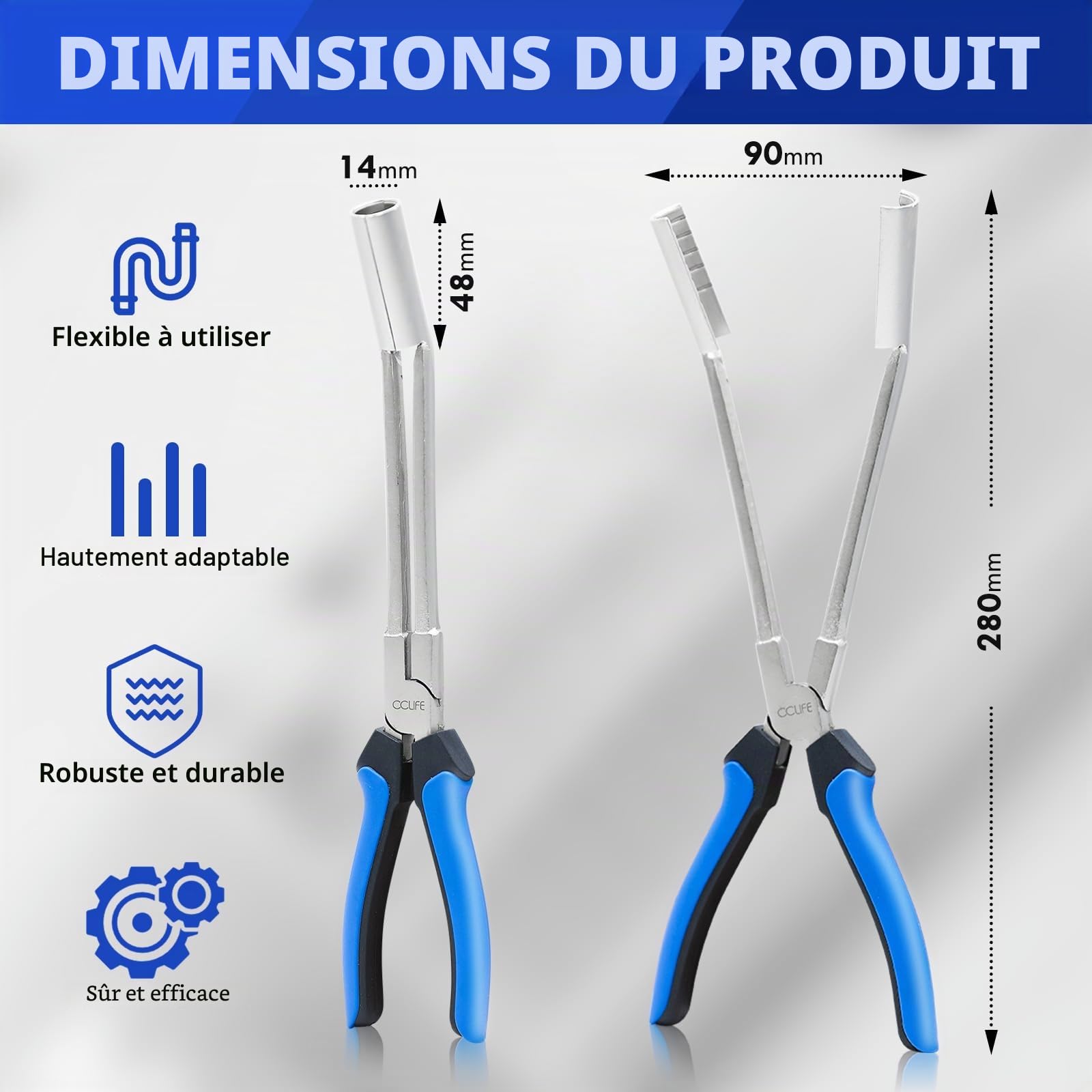 CCLIFE DIY Tools pince bougie 290mm ouverture 90mm