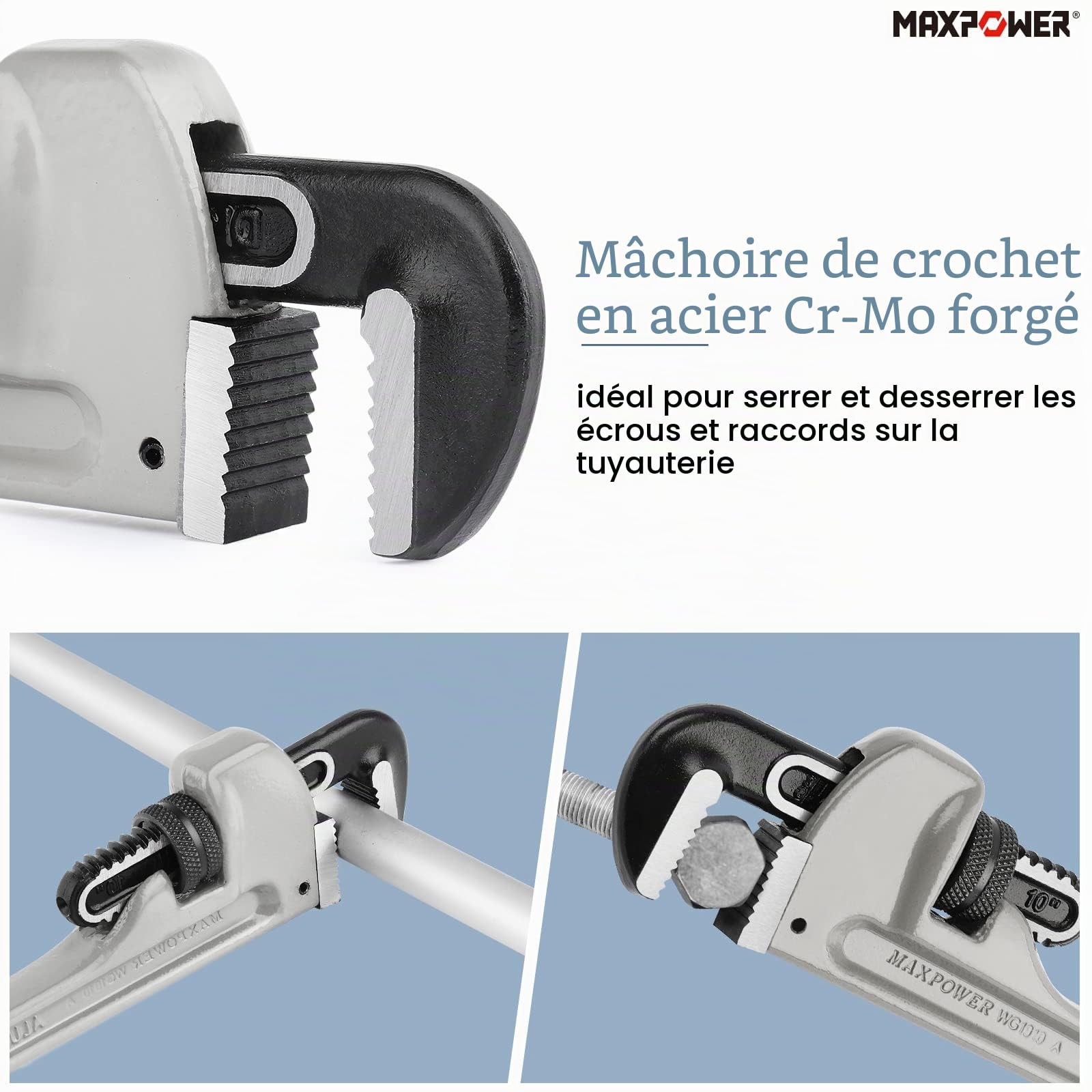 MaxPower Outils de plomberie clés tuyau alu 10-14-18 pouces lot