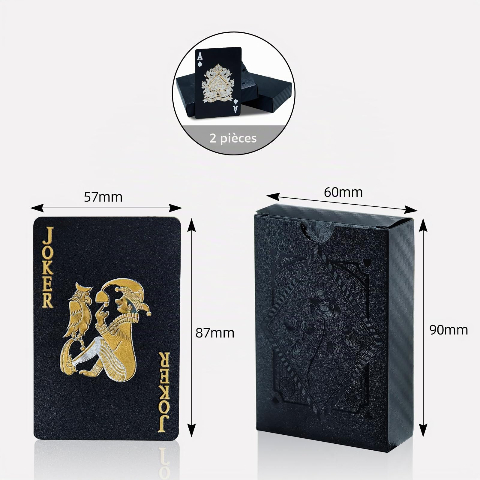 CCLife Carte Poker jeu cartes plastique noir-or 2x54 étanche