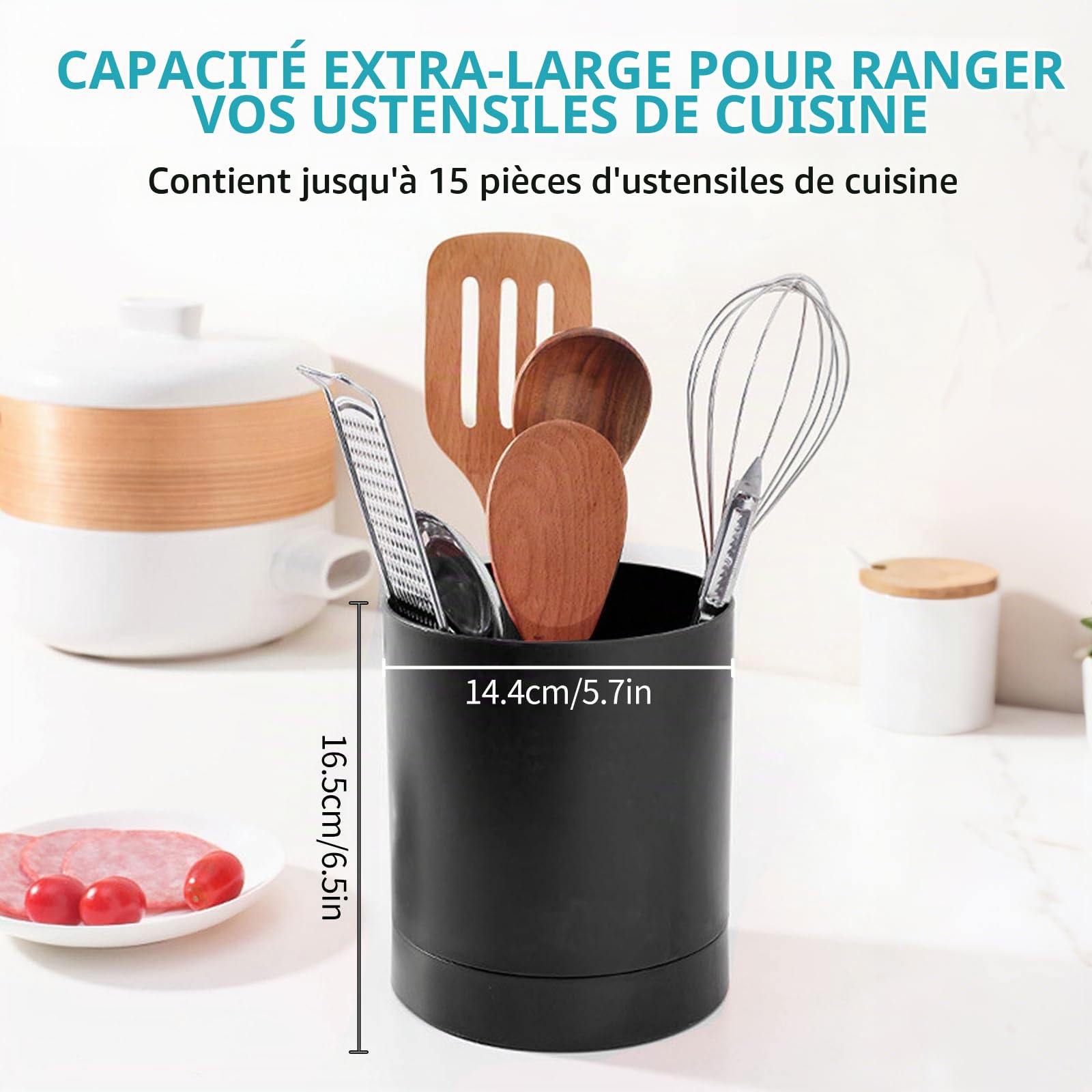 OUKENS Cuisine et maison Porte-ustensiles rotatif 360° noir PP