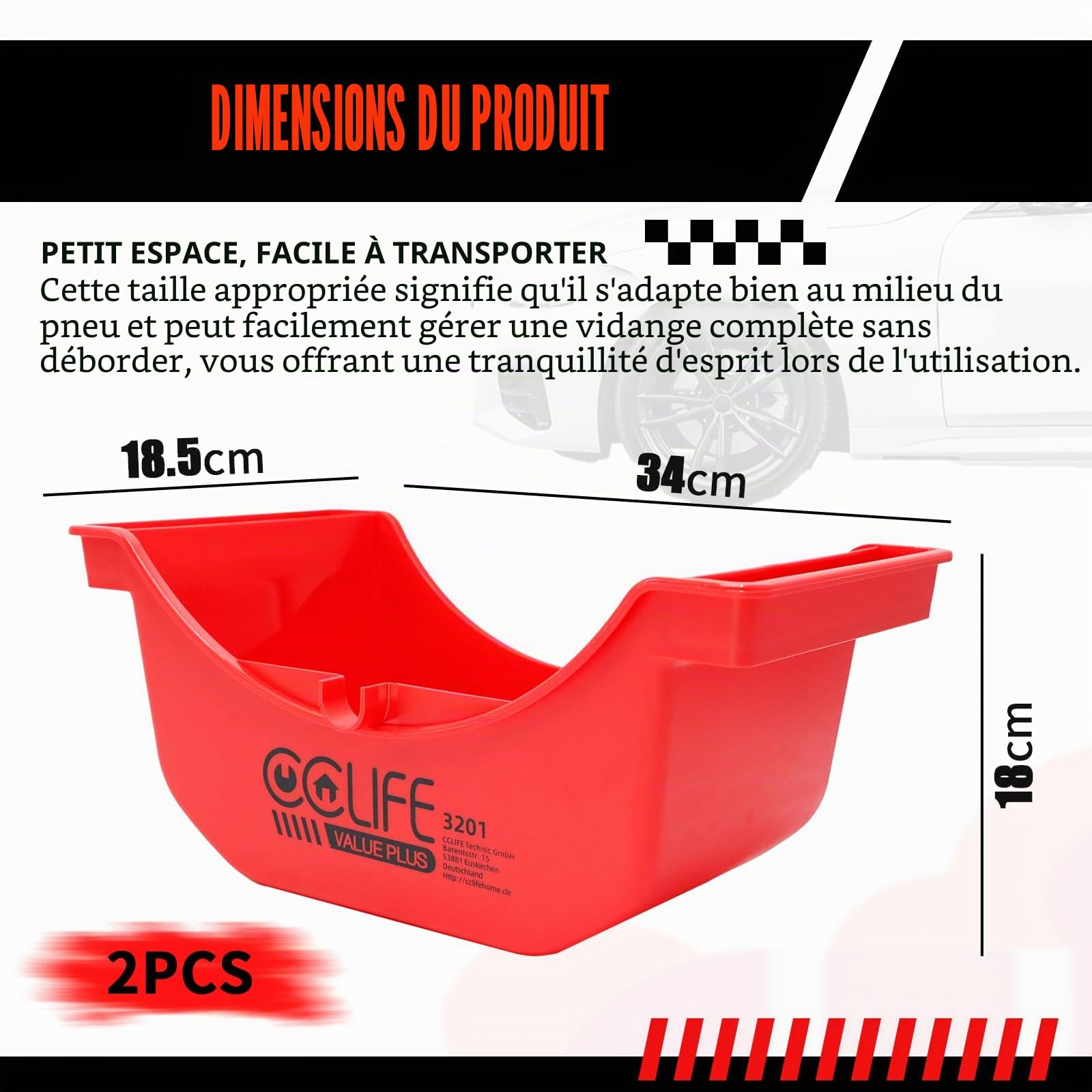 CCLIFE Oil Tools bac récupération huile 2,5 L lot 2 pcs camion