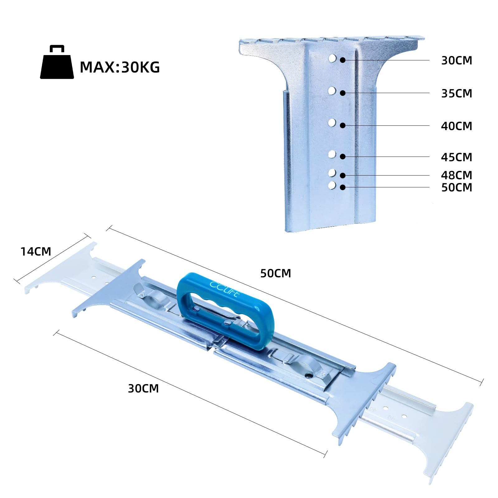 CCLIFE DIY Tools lève-dalle 30-50 cm 30 kg 6 positions