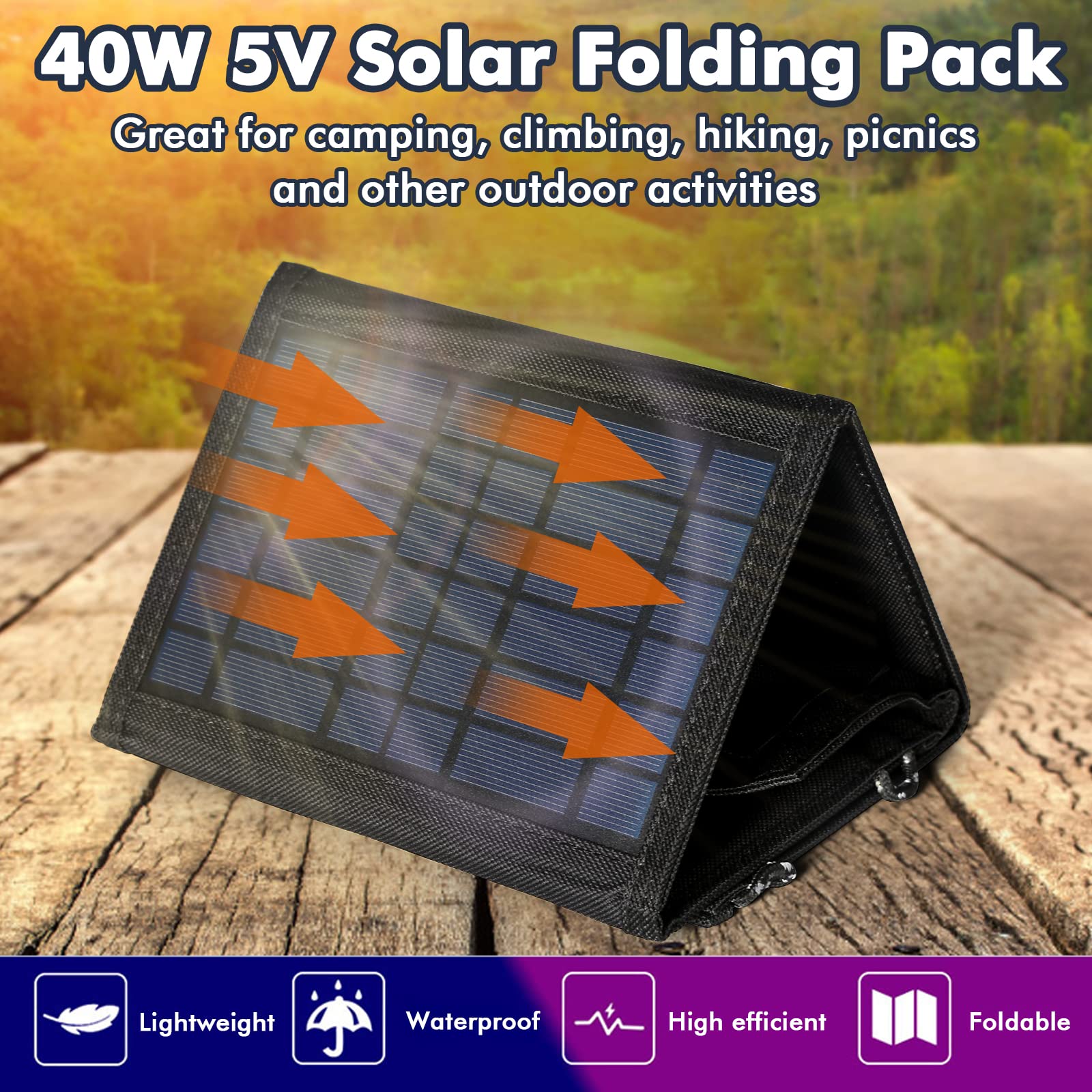 Jadeshay 40W Panneau Solaire Pliable Portable USB 5V