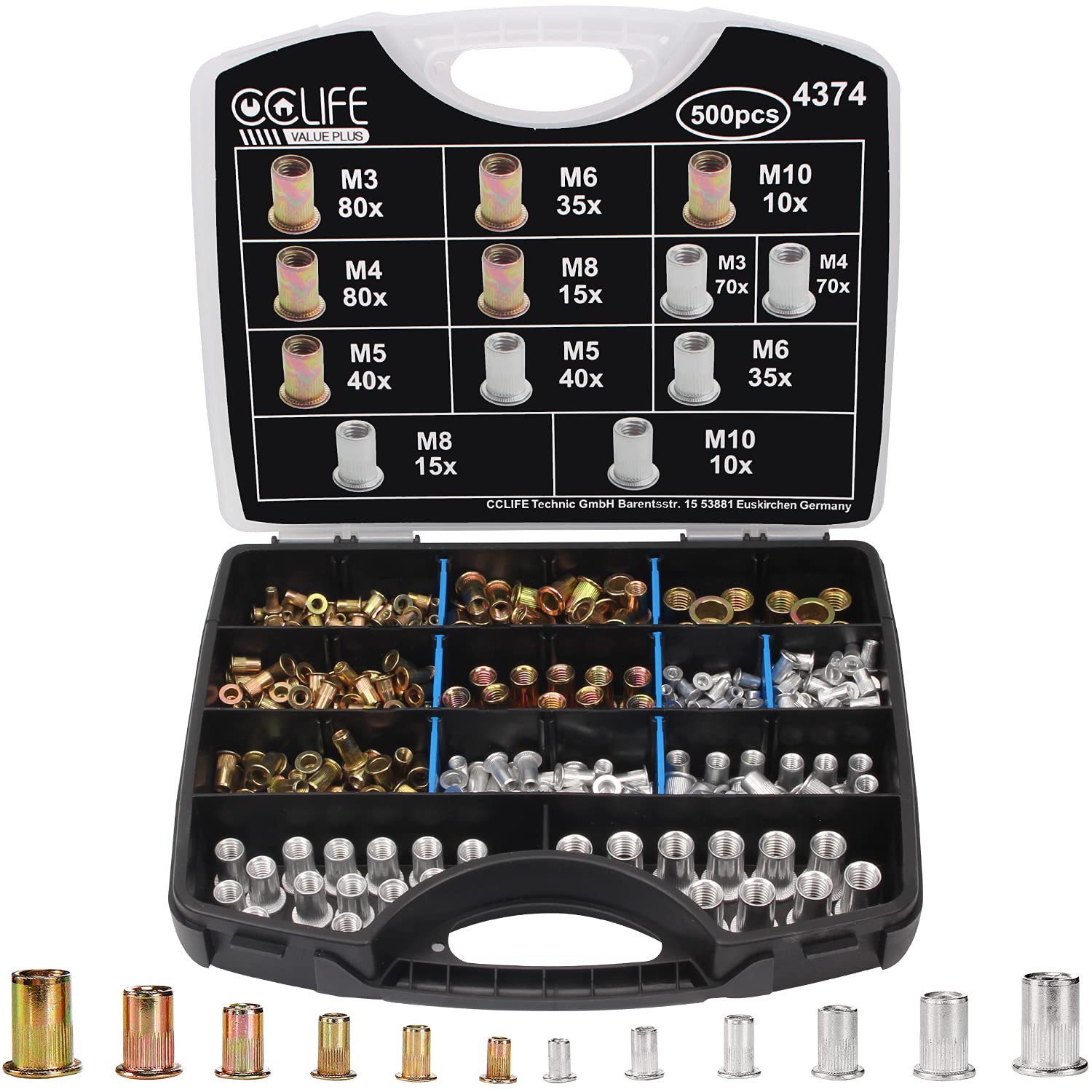 CCLIFE Rivet Guns écrous rivet acier zinc 500 pièces M3-M10