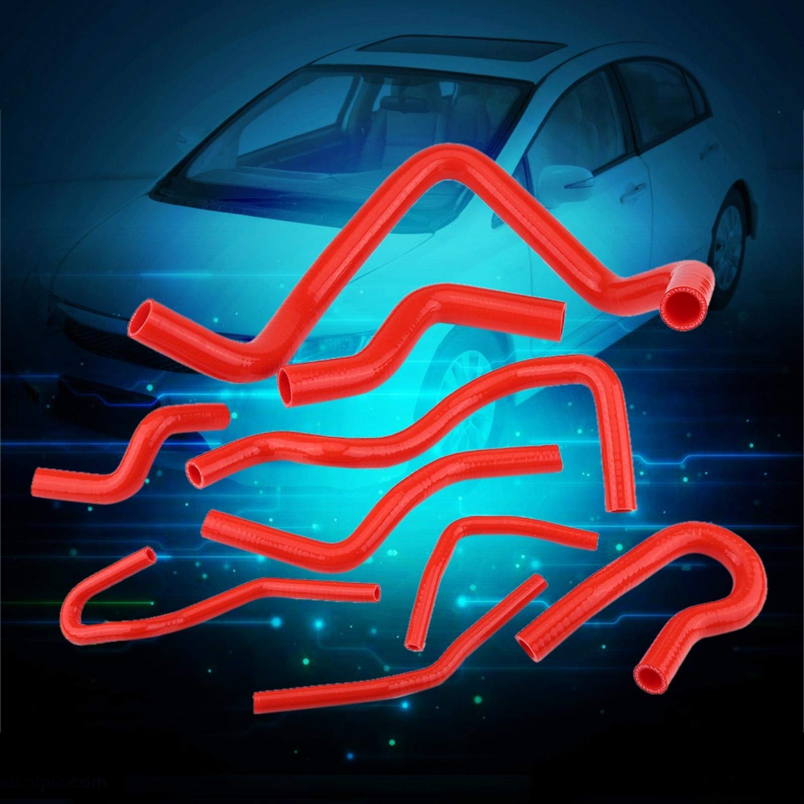 OUKENS Kit Durite Radiateur Silicone Civic D15 D16 Rouge 9 Pcs