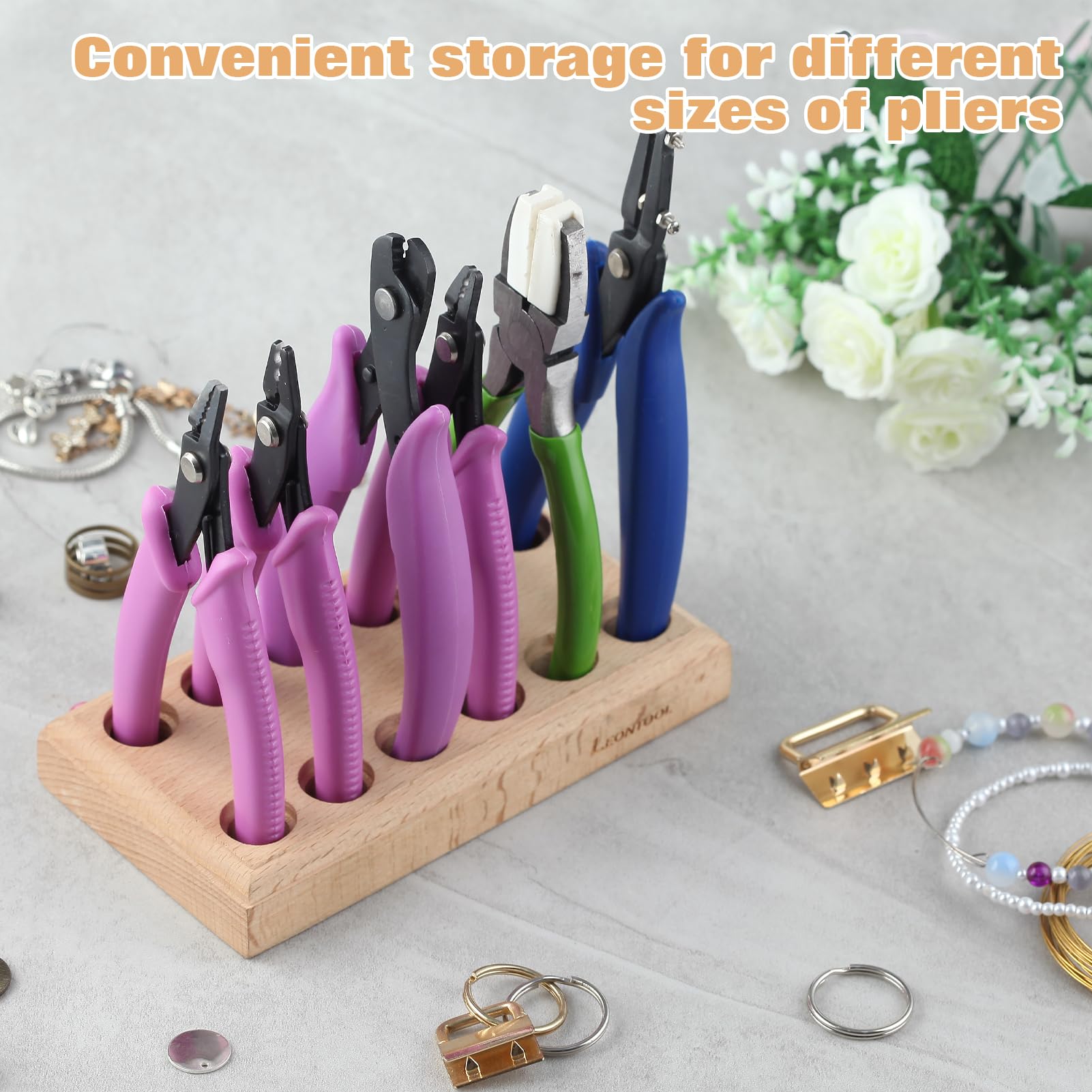 LEONTOOL Bloc bois 12 trous rangement pinces 80x148 mm