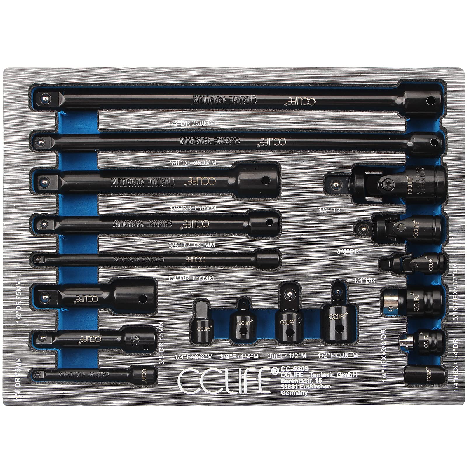 CCLIFE Socket and Bit Sets rallonge douille 18 pièces 1/4-1/2"
