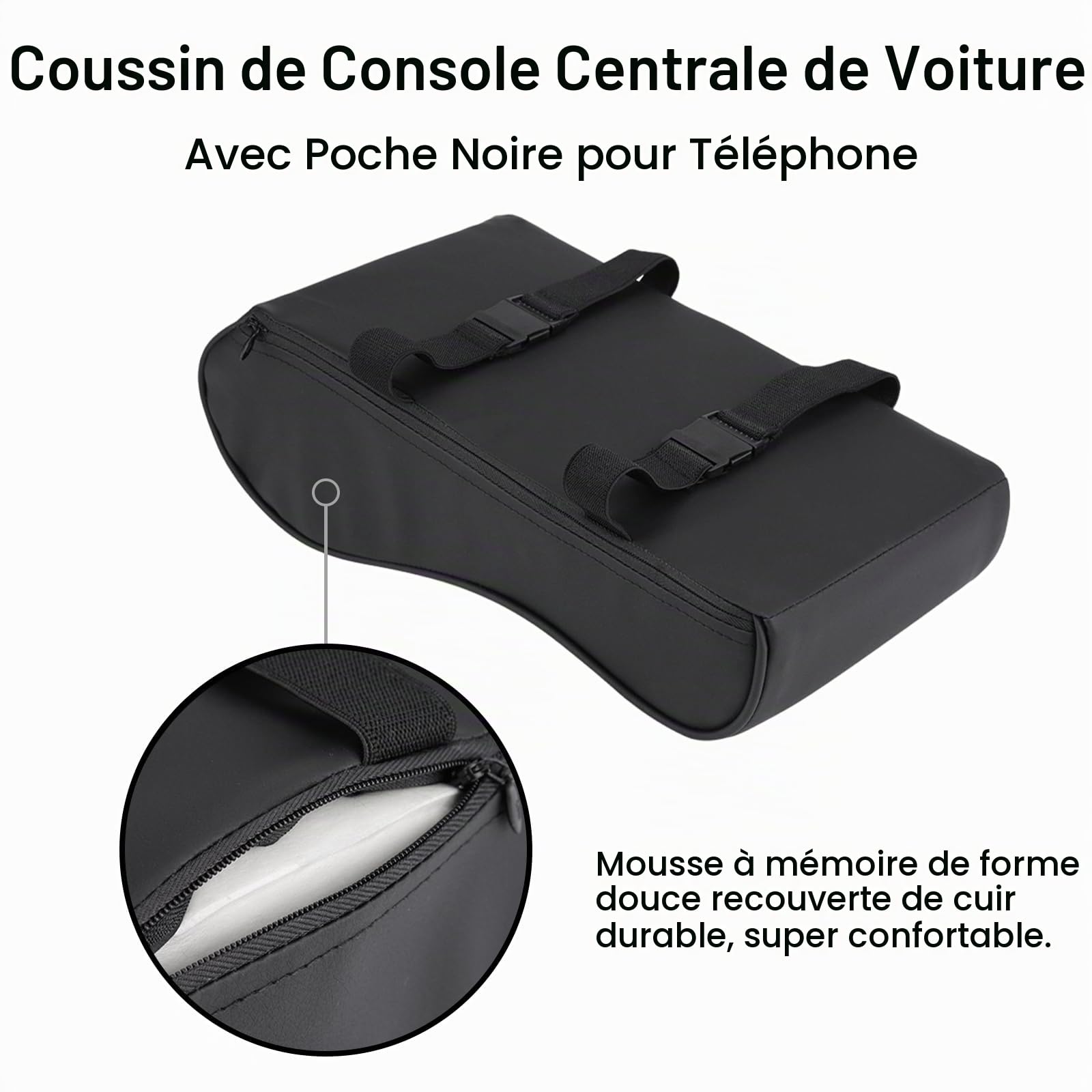 OUKENS Accessoires automobiles coussin accoudoir voiture cuir noir