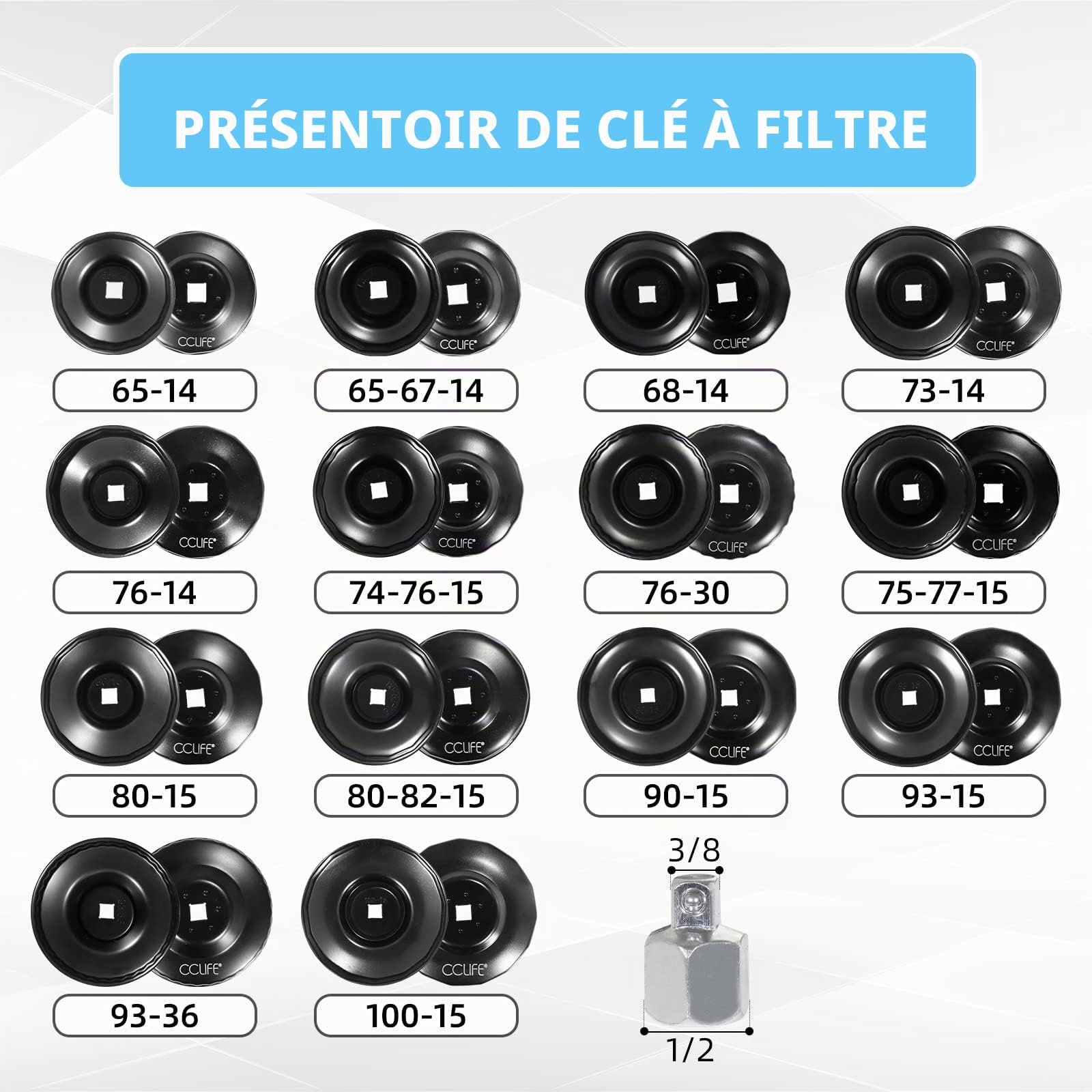 CCLIFE Oil Tools clé filtre à huile 15 cloches acier