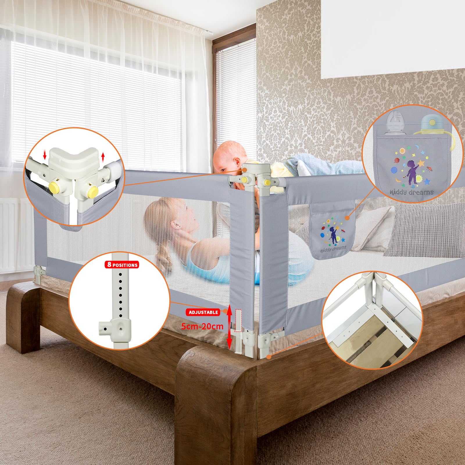 CCLIFE Barrière de lit enfant portable 150 cm maille