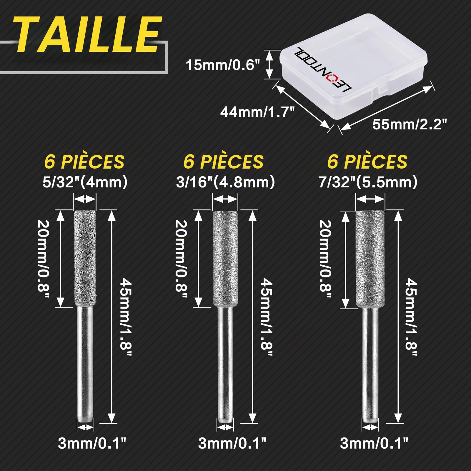 LEONTOOL Lime Diamant Tronçonneuse 4/4,8/5,5 mm Argent 18 Pièces