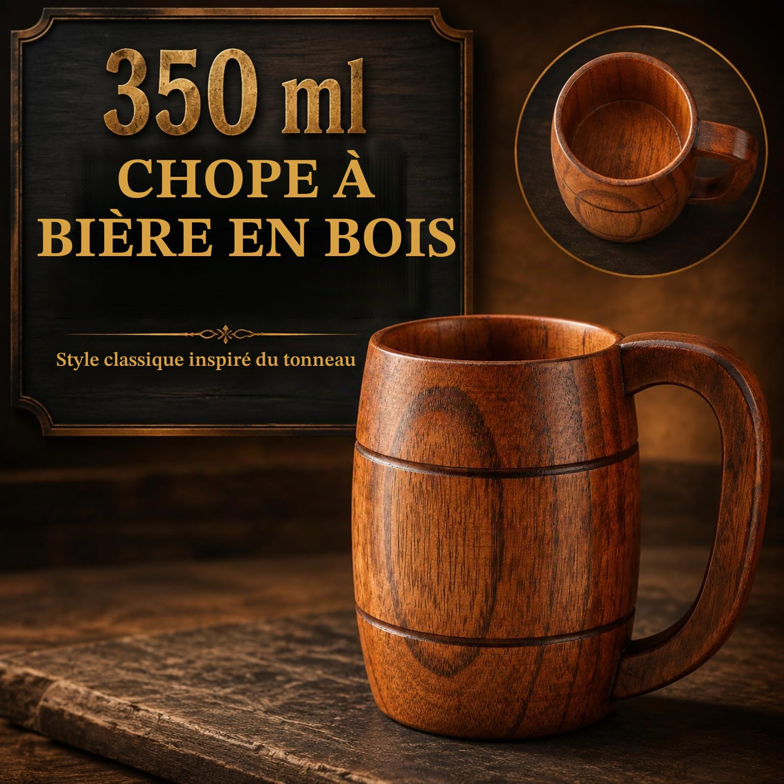 Jadeshay Tasse en Bois 350ml Chope Bière Rétro