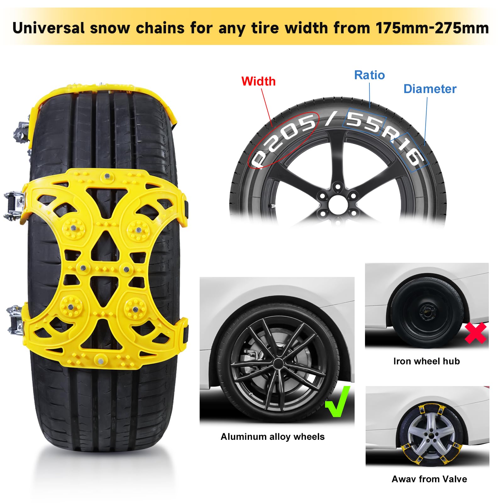 CCLIFE Tire Tools 6 Chaînes Neige TPU 175-275mm