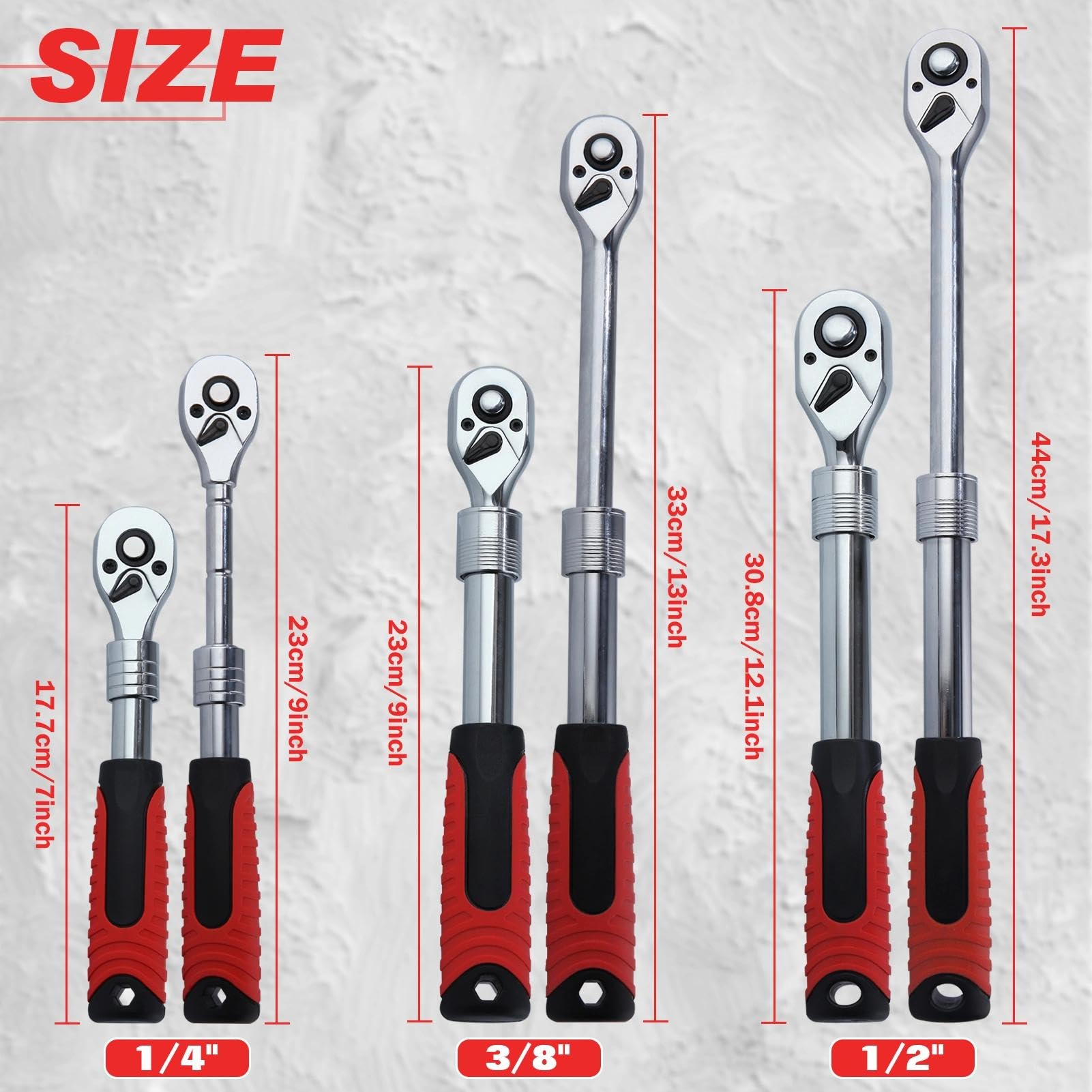 LEONTOOL Jeux de Douilles Lot 3 Cliquets Extensibles 72 Dents CR-V
