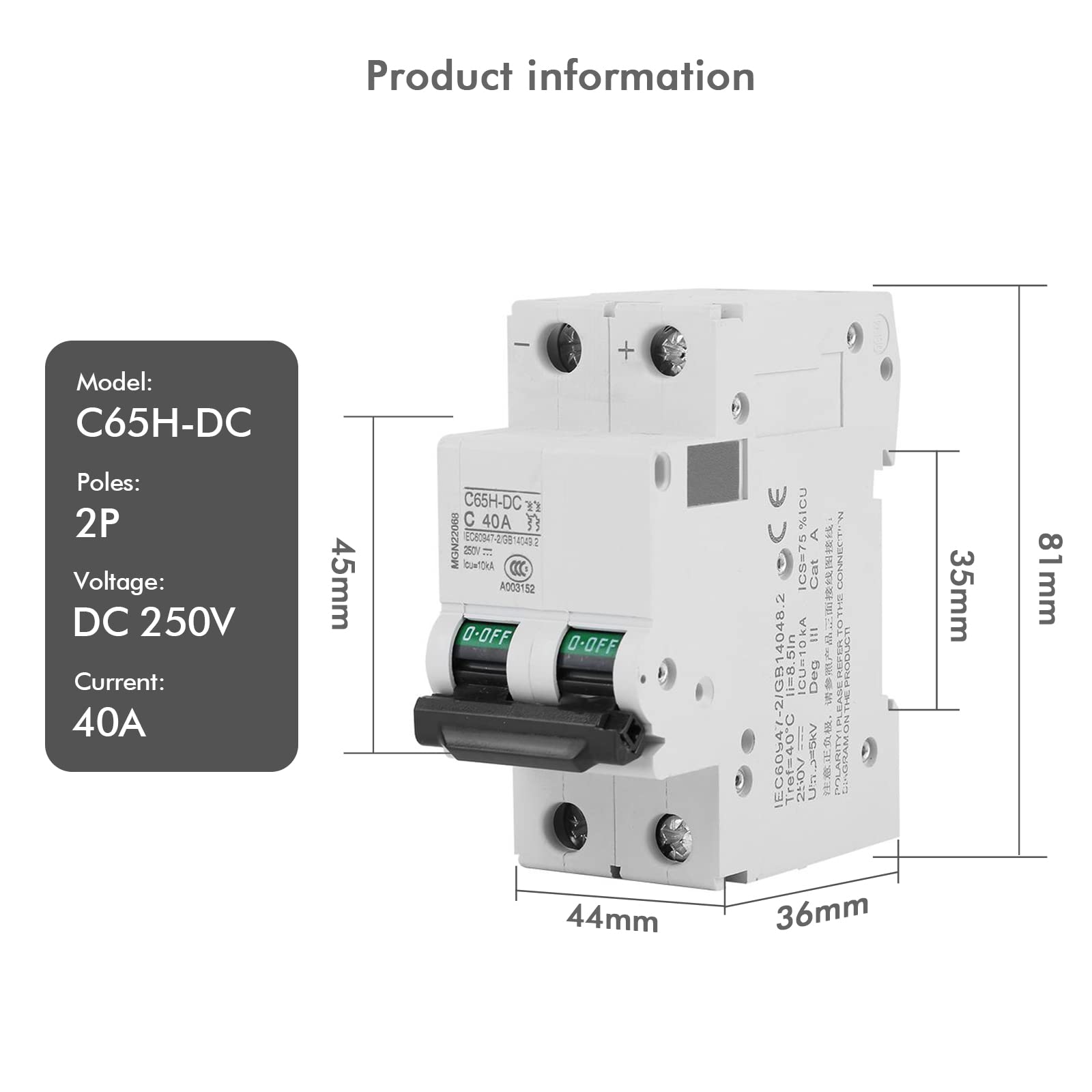Jadeshay Installation Électrique Disjoncteur DC 2P 40A 250V