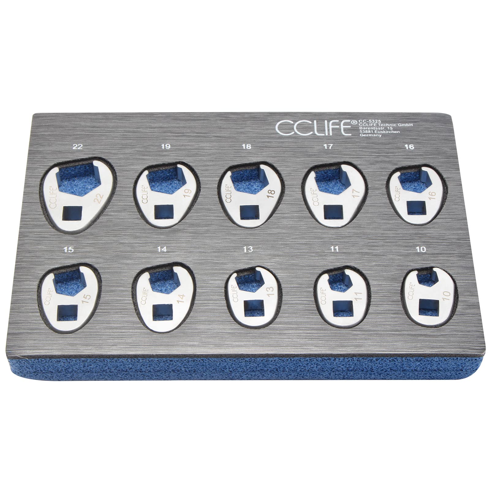 CCLIFE Wrenches Jeu 10 clés crowfoot 10-22mm 3/8 CR-V