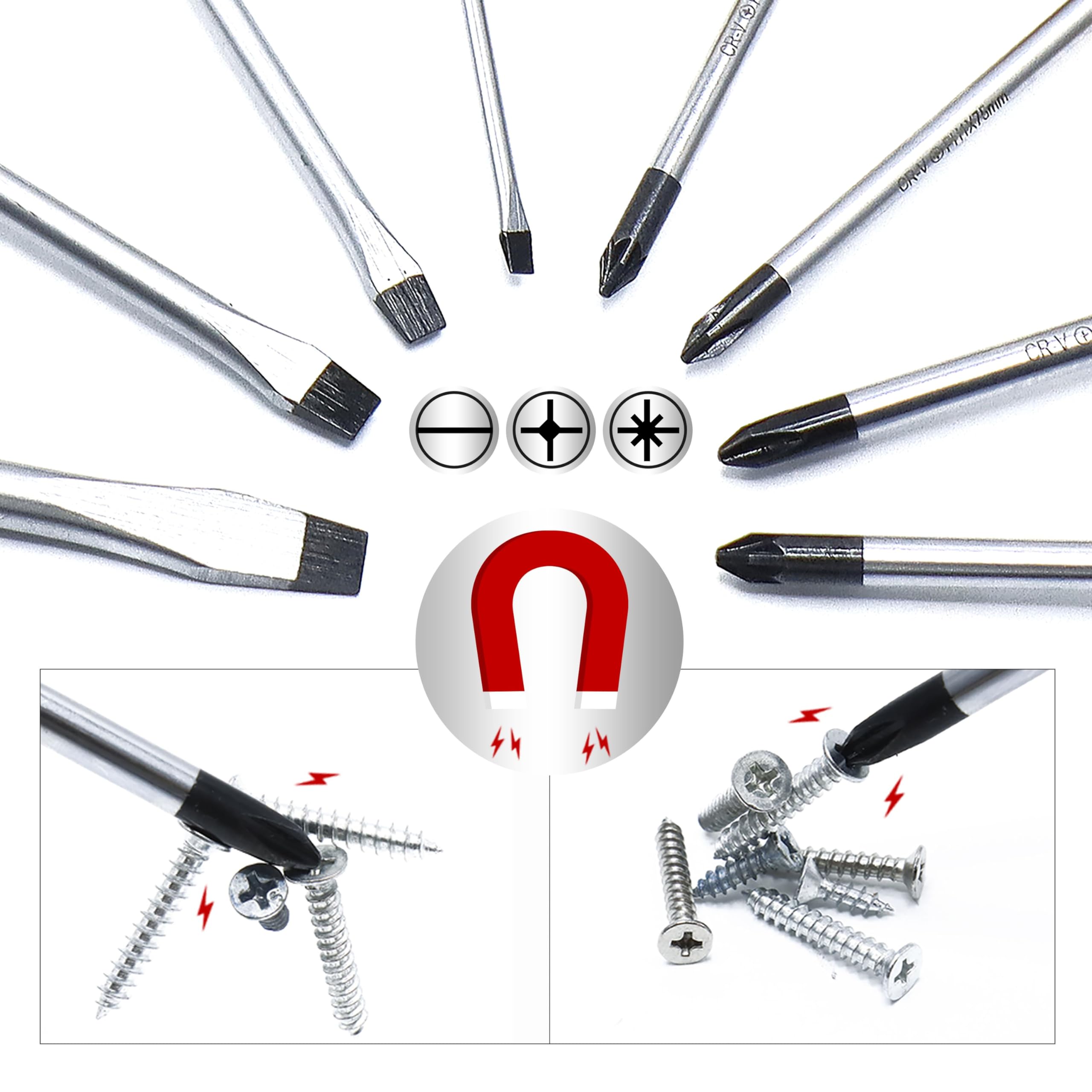 CCLIFE Screwdriver Sets jeu tournevis aimanté 8 pcs PH PZ SL