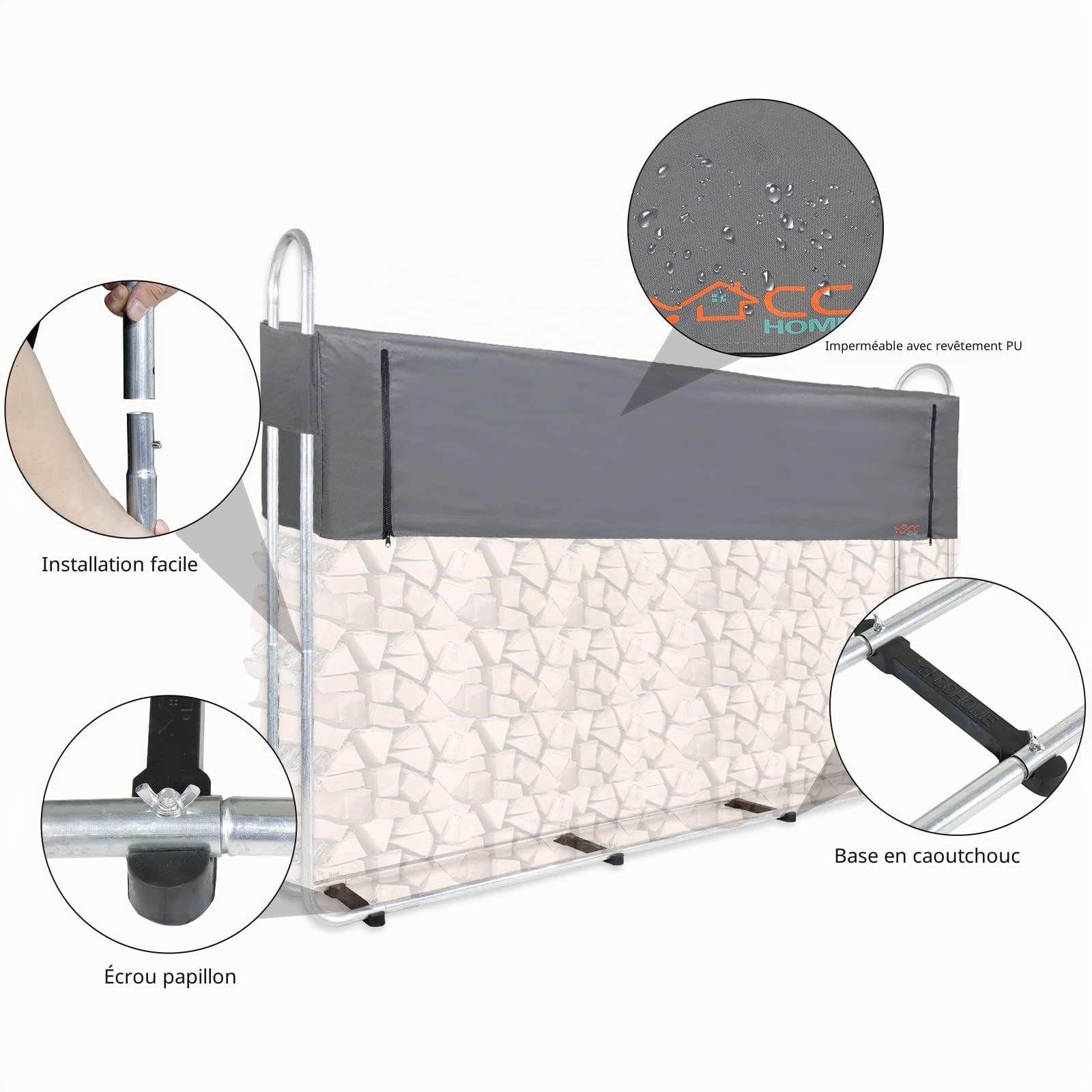CCLIFE DIY Tools Range Bûches Métal Bâche Étanche