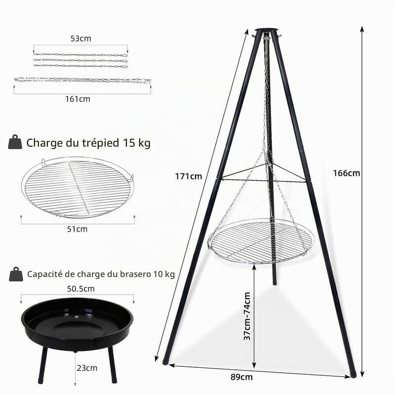 CCLIFE DIY Tools trépied barbecue 166 cm foyer grille