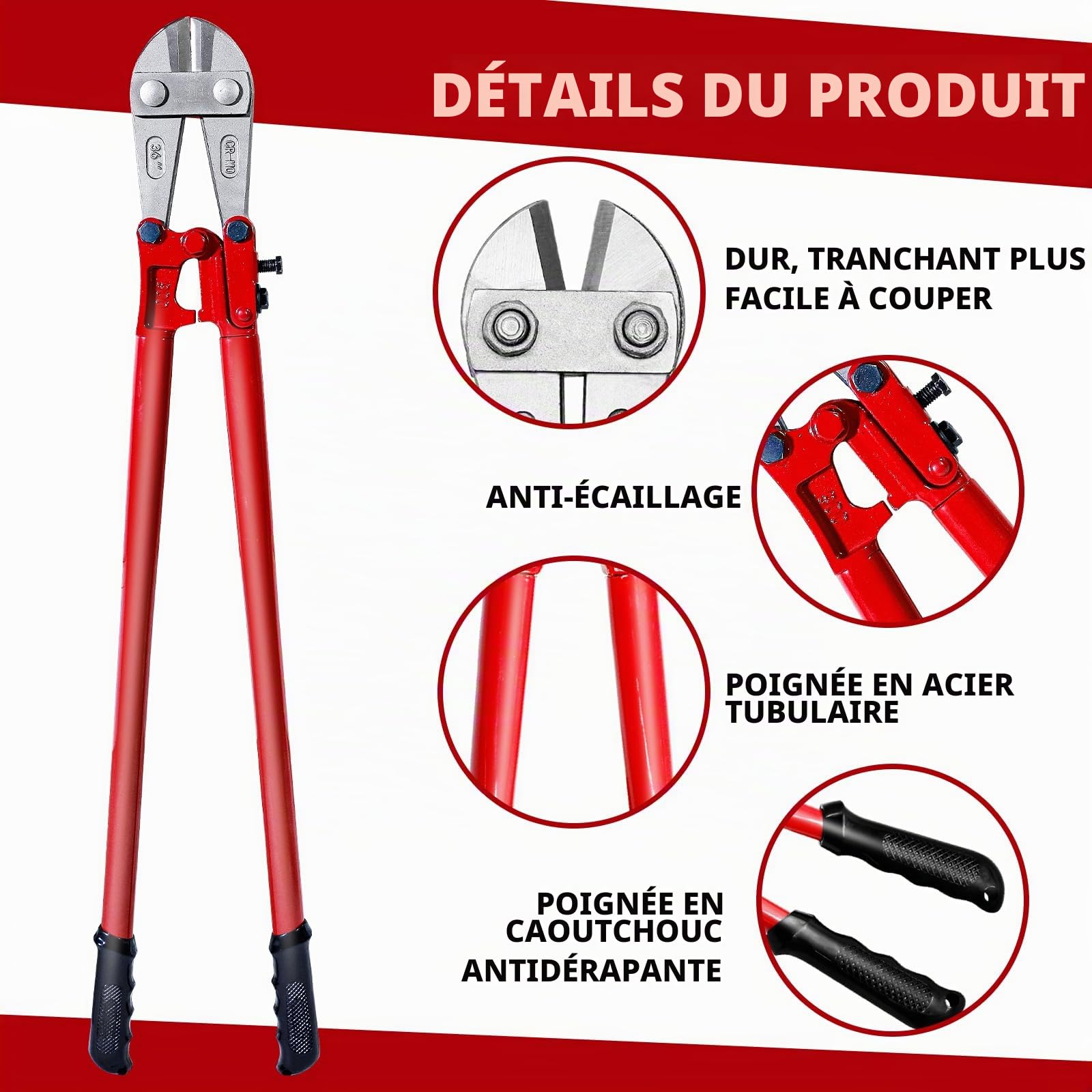 CCLife DIY Tools coupe-boulons 900 mm coupe 12 mm Cr-Mo