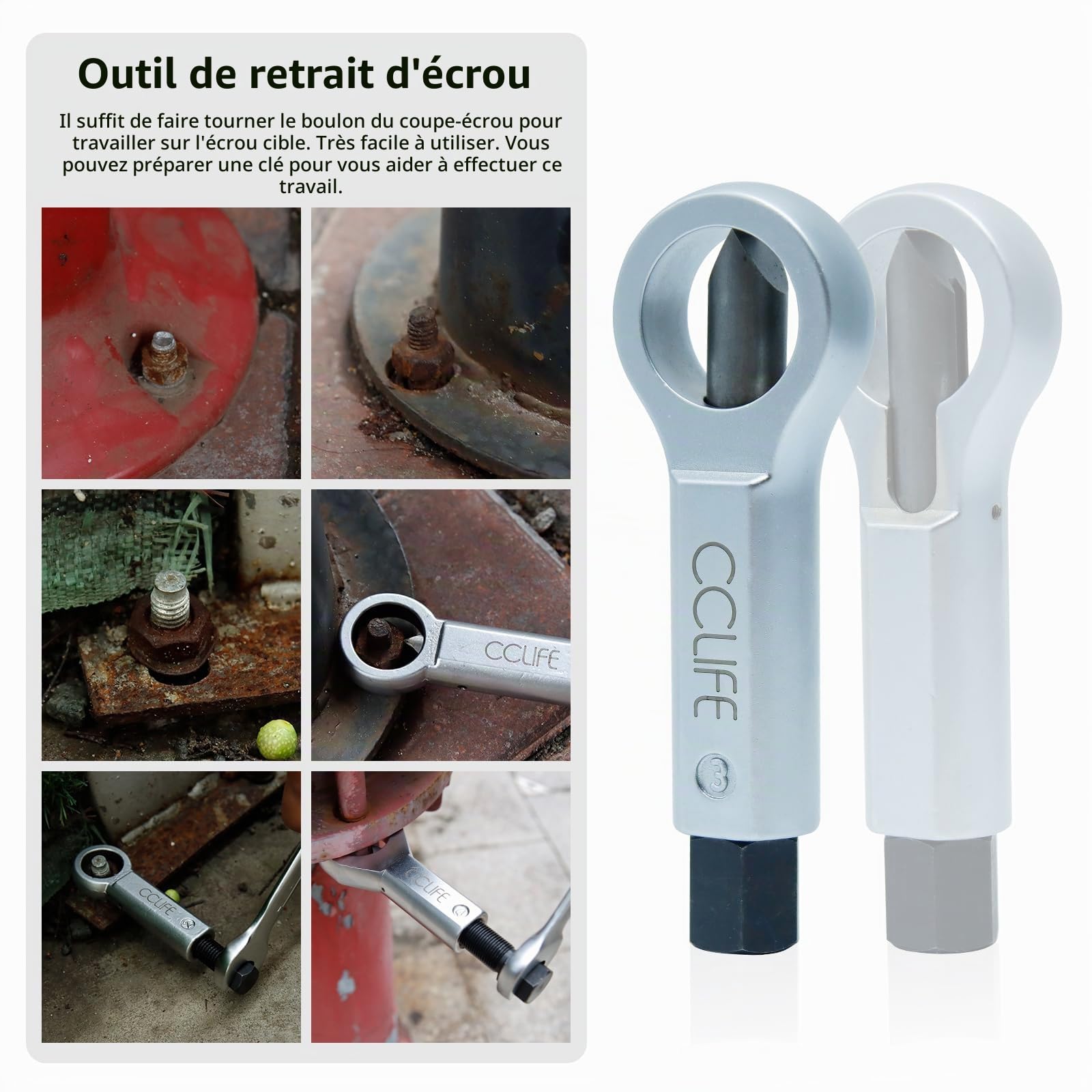 CCLIFE Jeu 4 Casse-Écrous 9-27mm Rouillés Acier