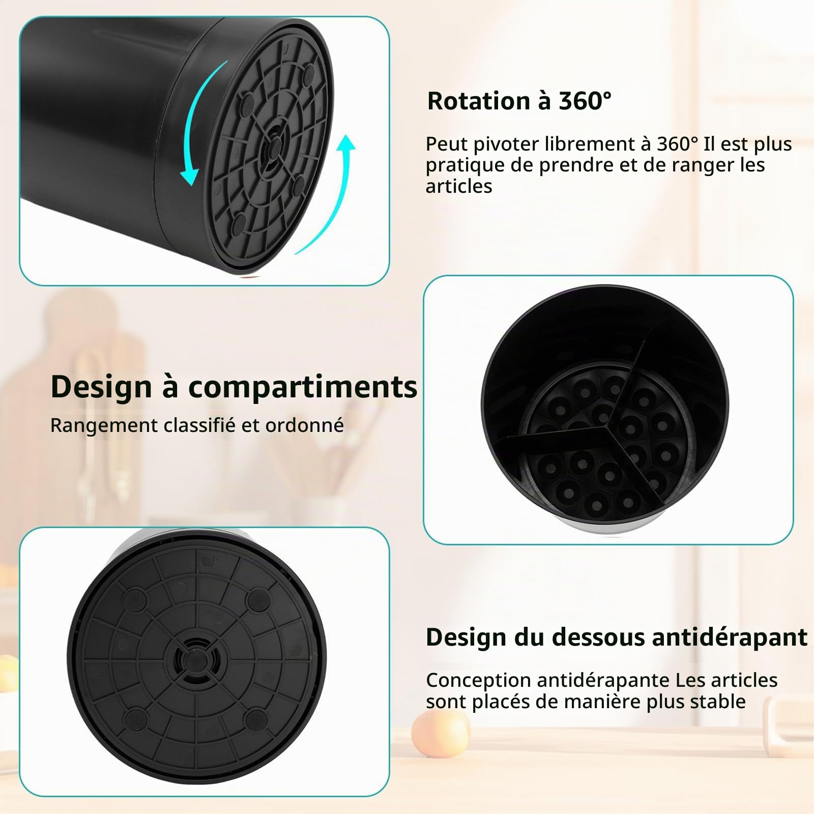 OUKENS Cuisine et maison Porte-ustensiles rotatif 360° noir PP
