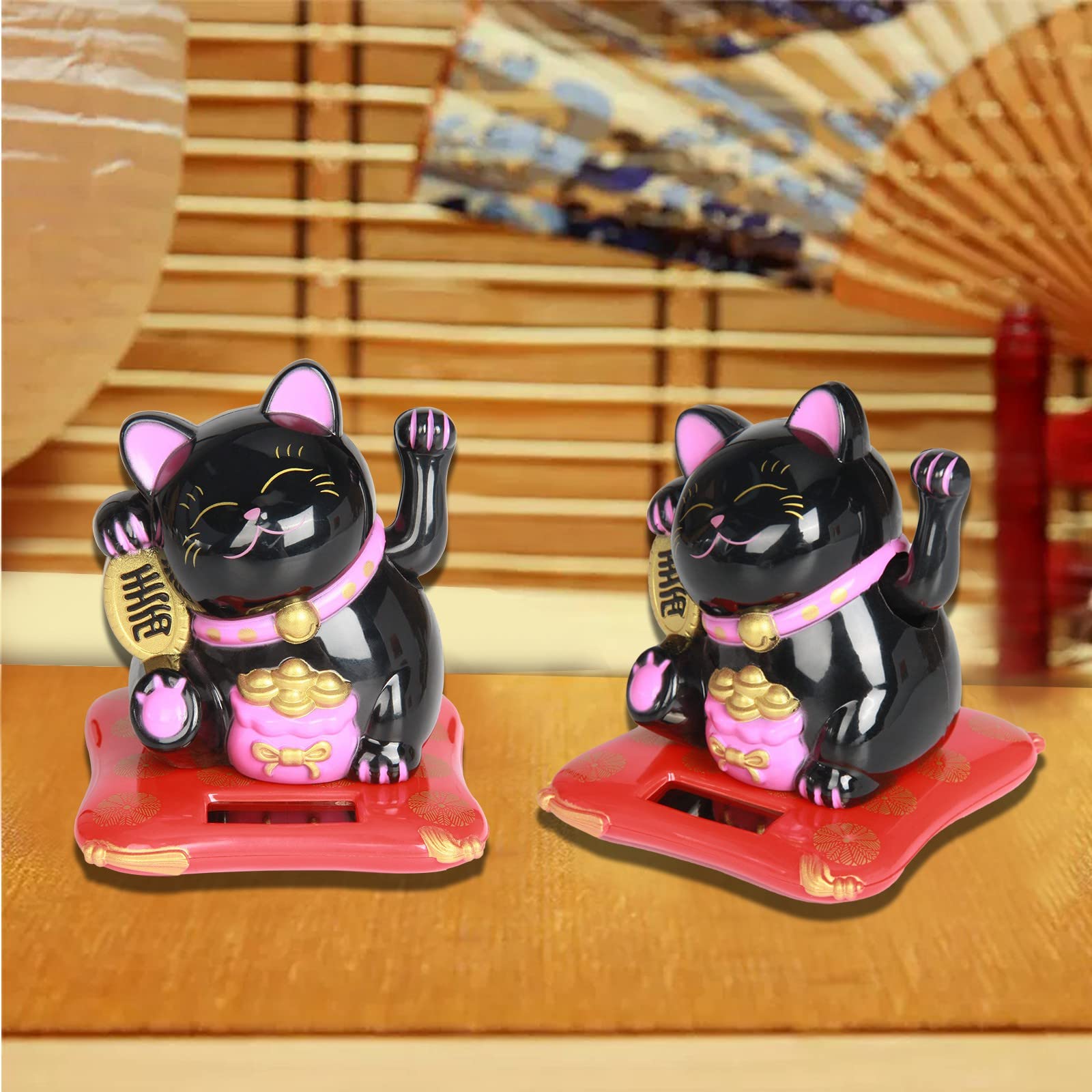 Jadeshay maneki neko solaire noir chat porte-bonheur