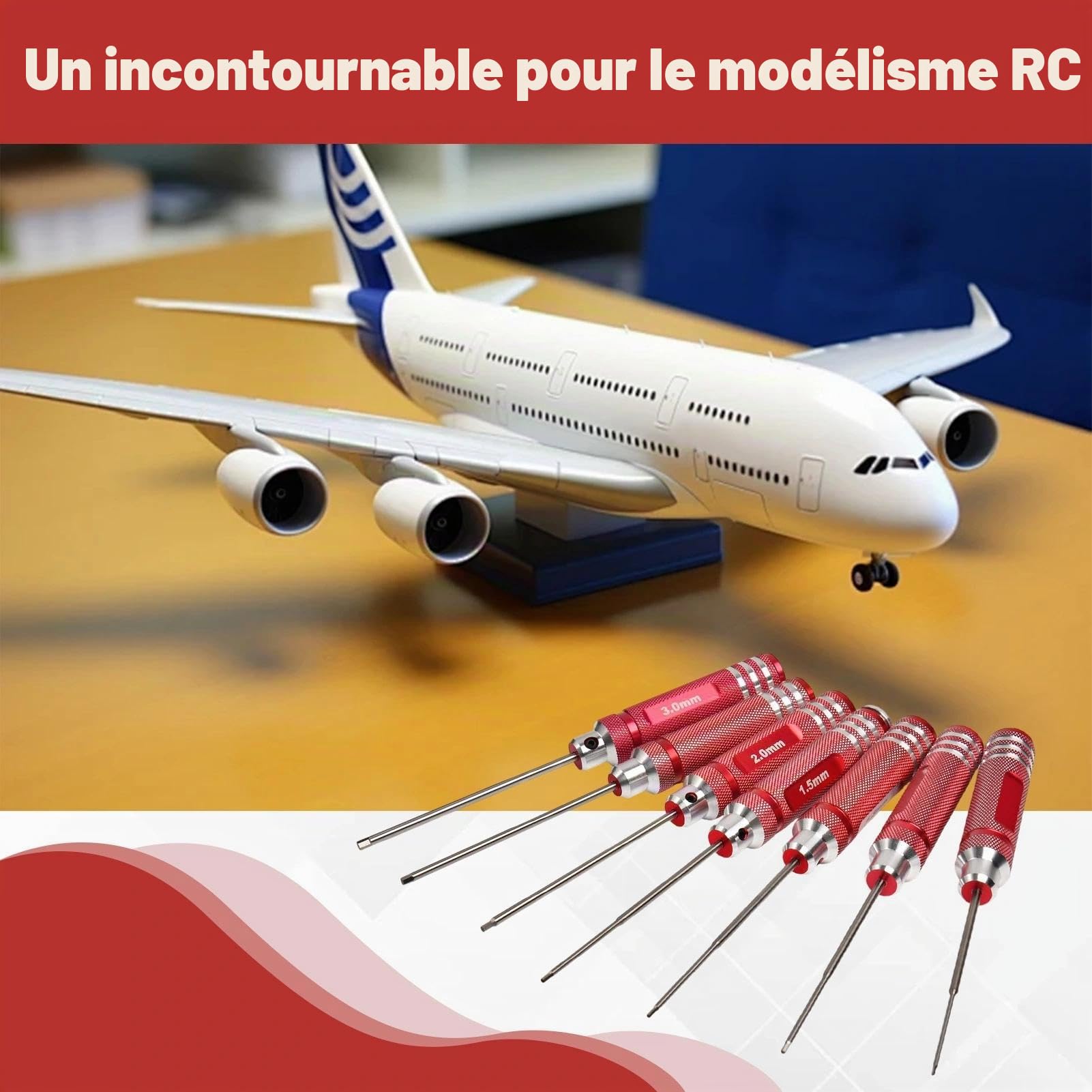 LEONTOOL Set 7 tournevis hexagonaux RC 0,9-3,0 mm alu